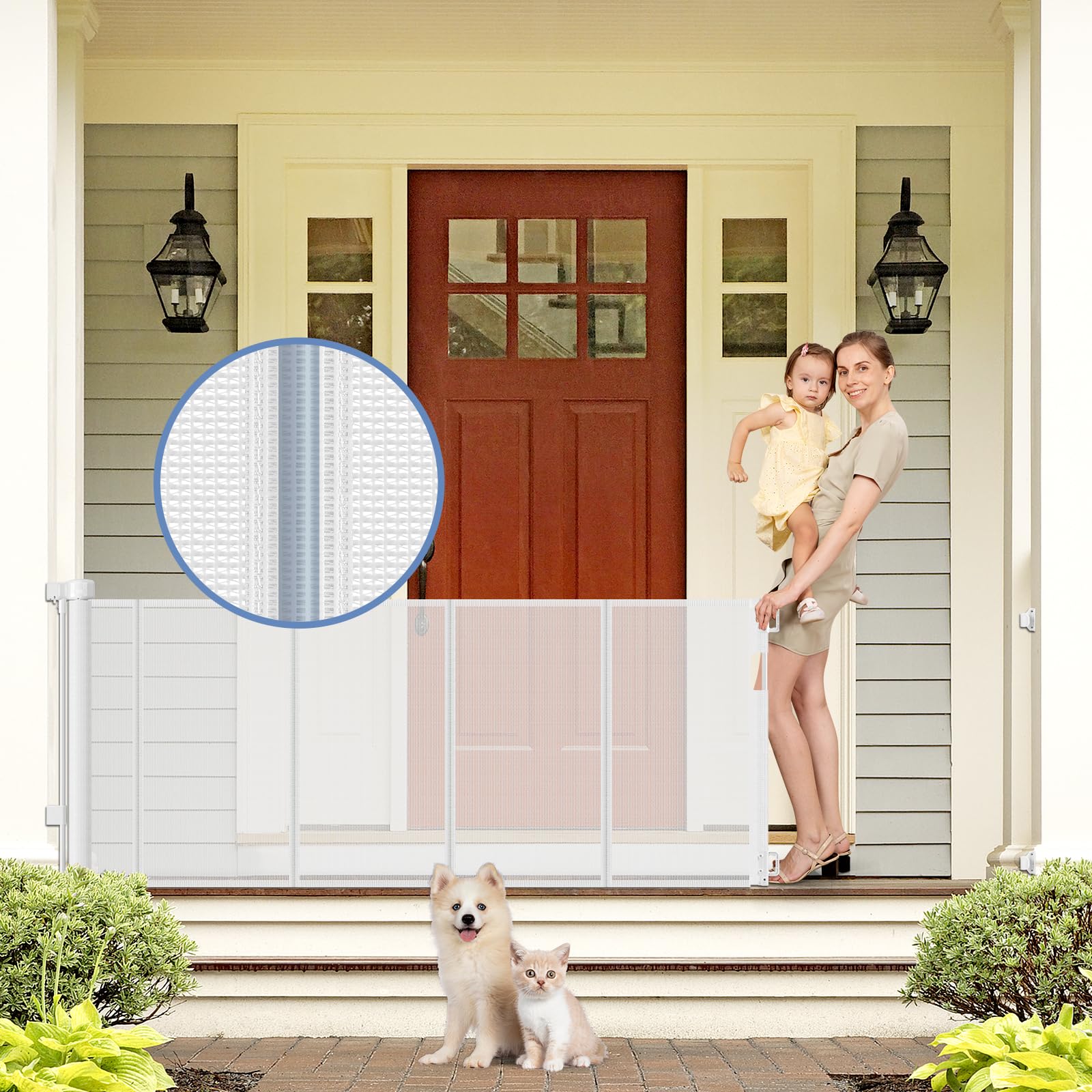 Reinforced Retractable Baby Gates with Support Rod 60'' Wide Retractable Baby Gate for Stairs Retractable Dog Gate Outdoor Retra