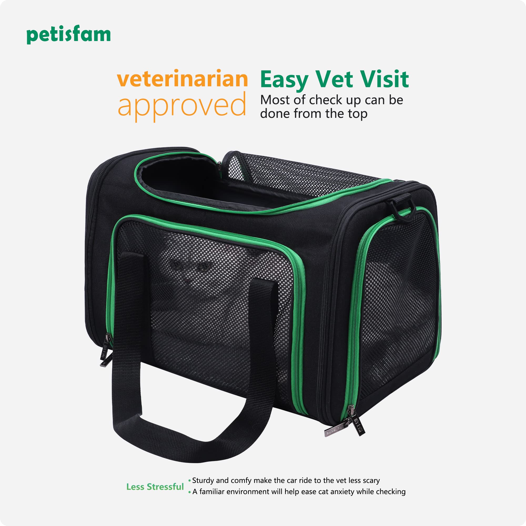 Easy Vet Visit Pet Carrier For Medium Cats And Small Dogs. Safe, Comfortable And Convenient. Airline Approved, Top Loading And C