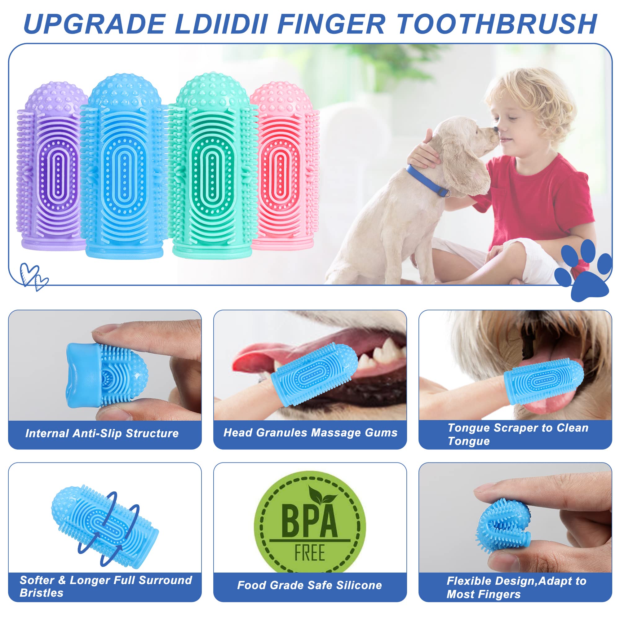 LDIIDII Dog Toothbrush Dog Tooth Brushing Kit Dog Finger Toothbrush for Dog Teeth Cleaning&Dog Dental Care,Cat Toothbrush Dog To