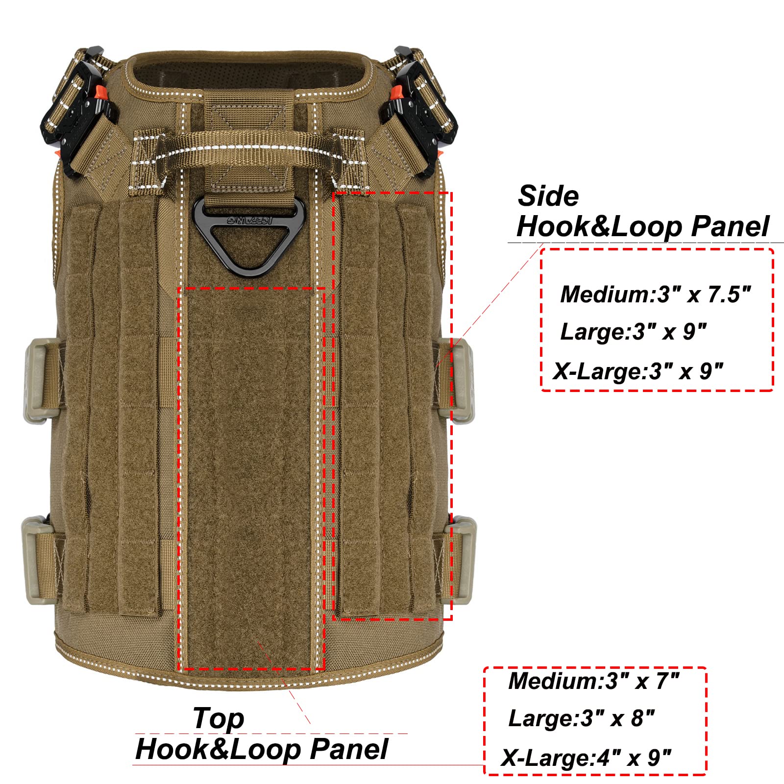 Icefang Reflective Tactical Dog Harness With 6X Buckles For X-Large Sized Dogs,Walking Training Work Dog Molle Vest With Handle,