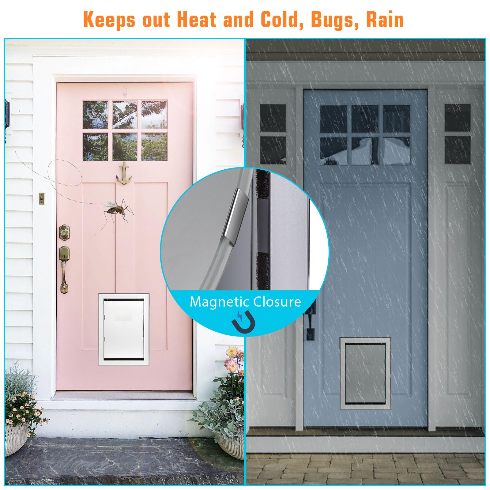 Ownpets Aluminum Large Dog Door - Heavy Duty Pet Door with Magnetic Flap, Lockable Sliding Panel for Dogs up to 100lbs, Silver