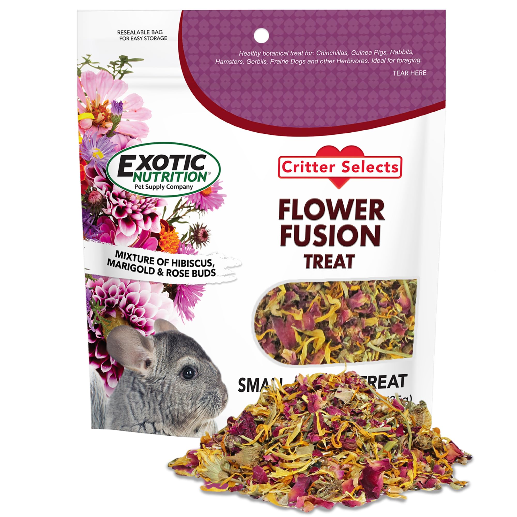 Flower Fusion Treat (1/2 lb) - Healthy Natural Dried Flower Herbivore Treat - Chinchillas, Guinea Pigs, Rabbits, Prairie Dogs, D