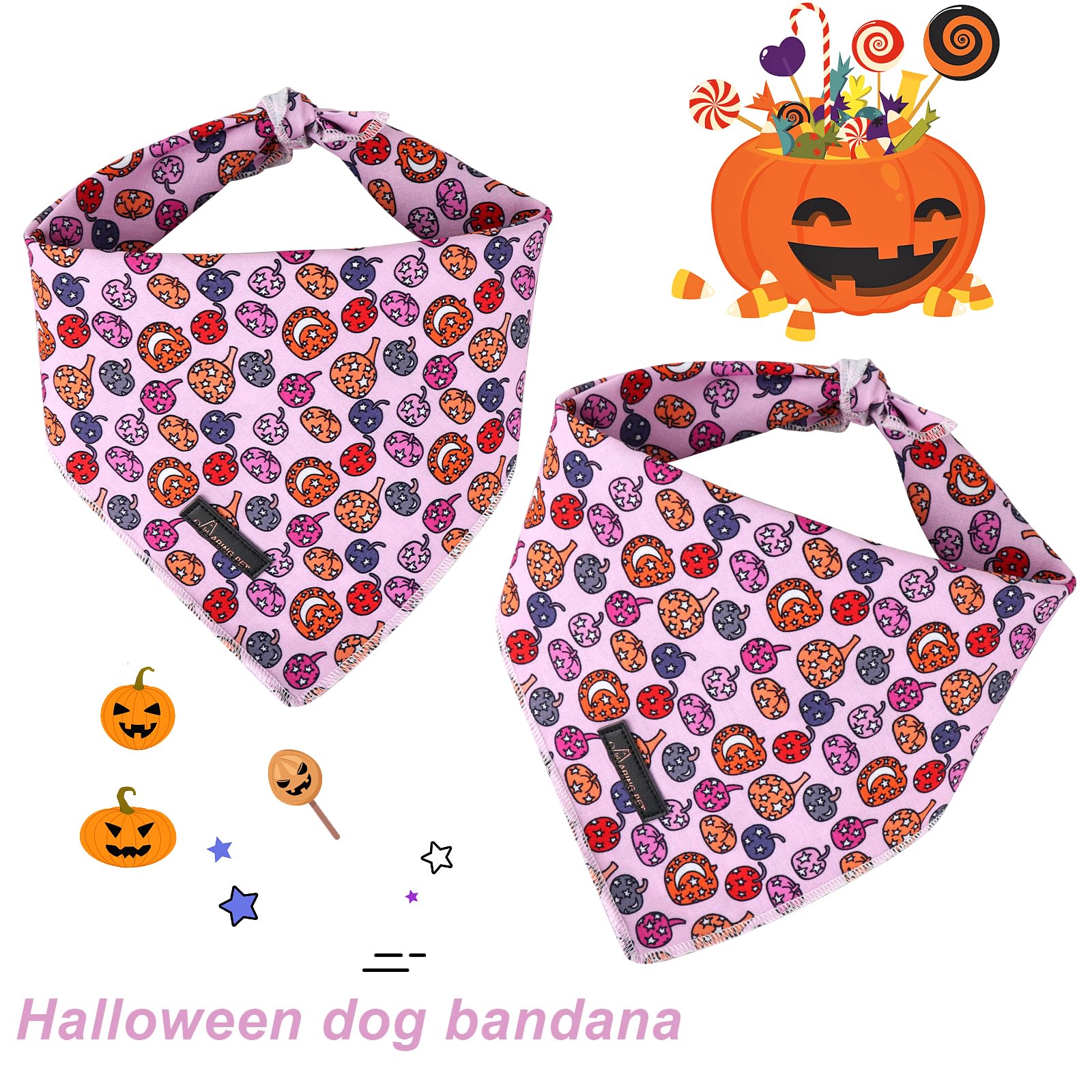 Aring Pet Halloween Dog Bandana-Cute Pink Pumpkin Dog Bandanas,Cotton Halloween Pumpkin Lamp Dog Scarf Triangle Bibs For Small T