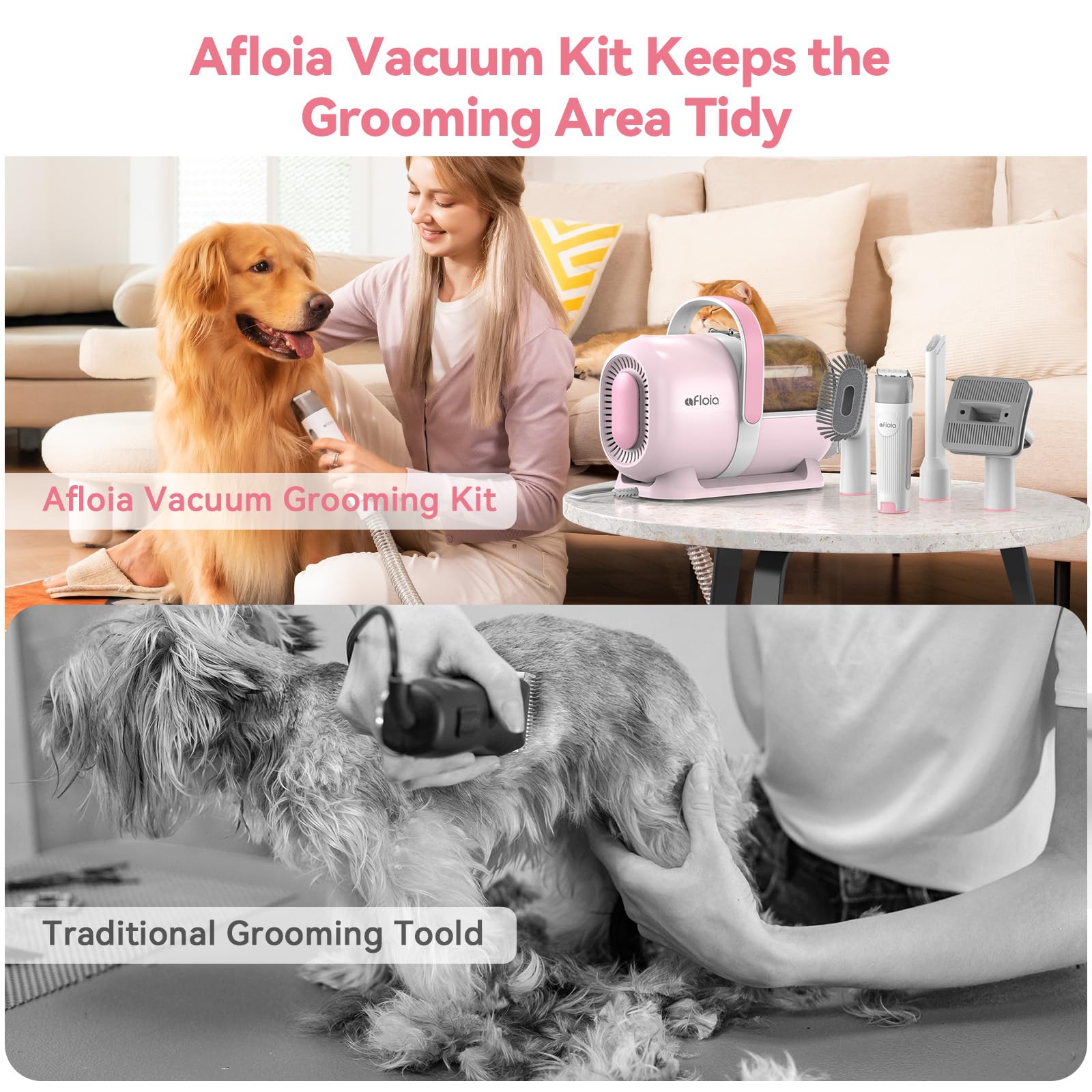 Afloia 6-In-1 Dog Grooming Kit, Pet Grooming Vacuum For Shedding, Dog Hair Vacuum With Clipper Nail Trimmer Grinder, Pet Brush G