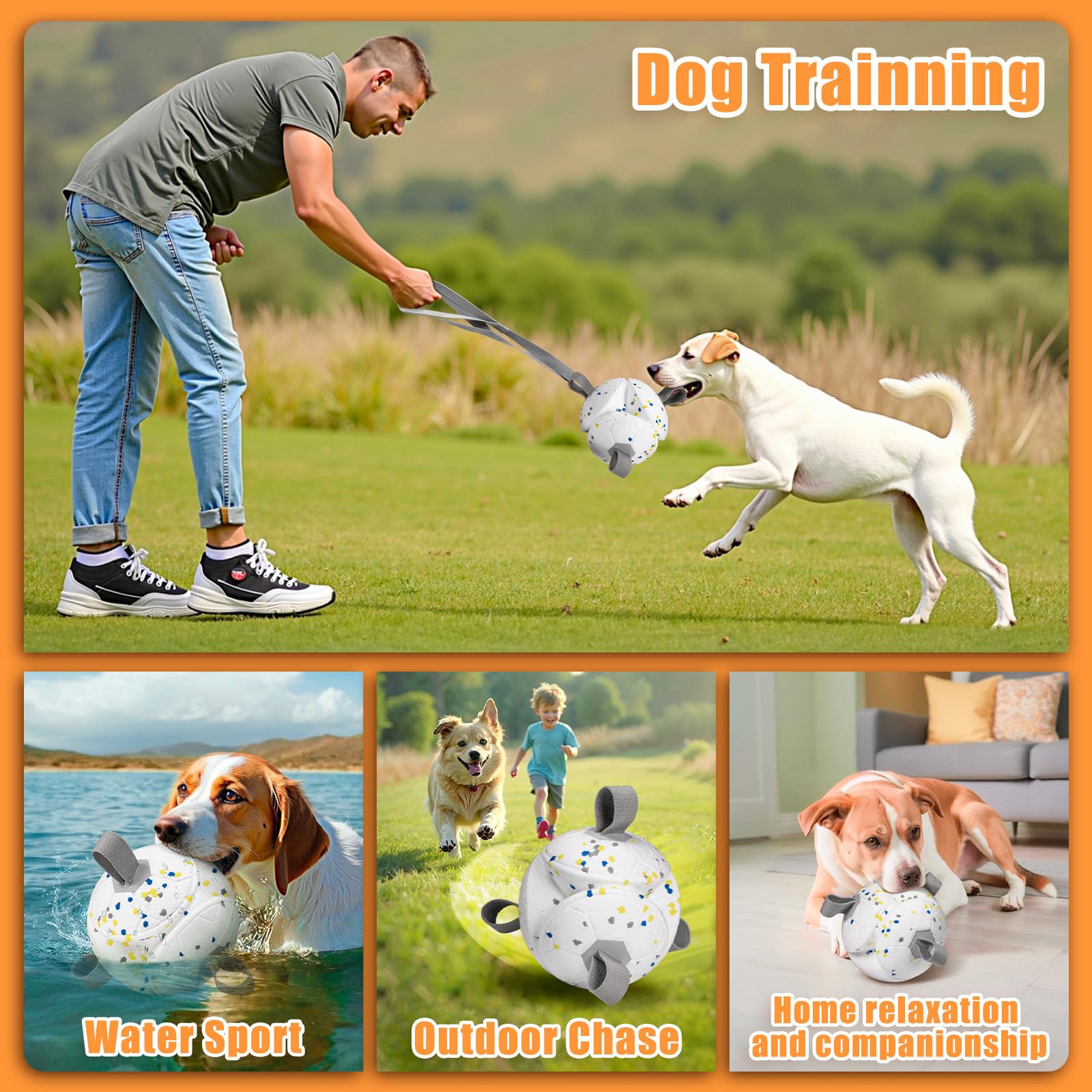 Moonorange 6 Inch Dog Toys Soccer Ball With Nylon Straps Interactive Durable For Tug Of War Water Gifts For Puppy Birthday Indoo