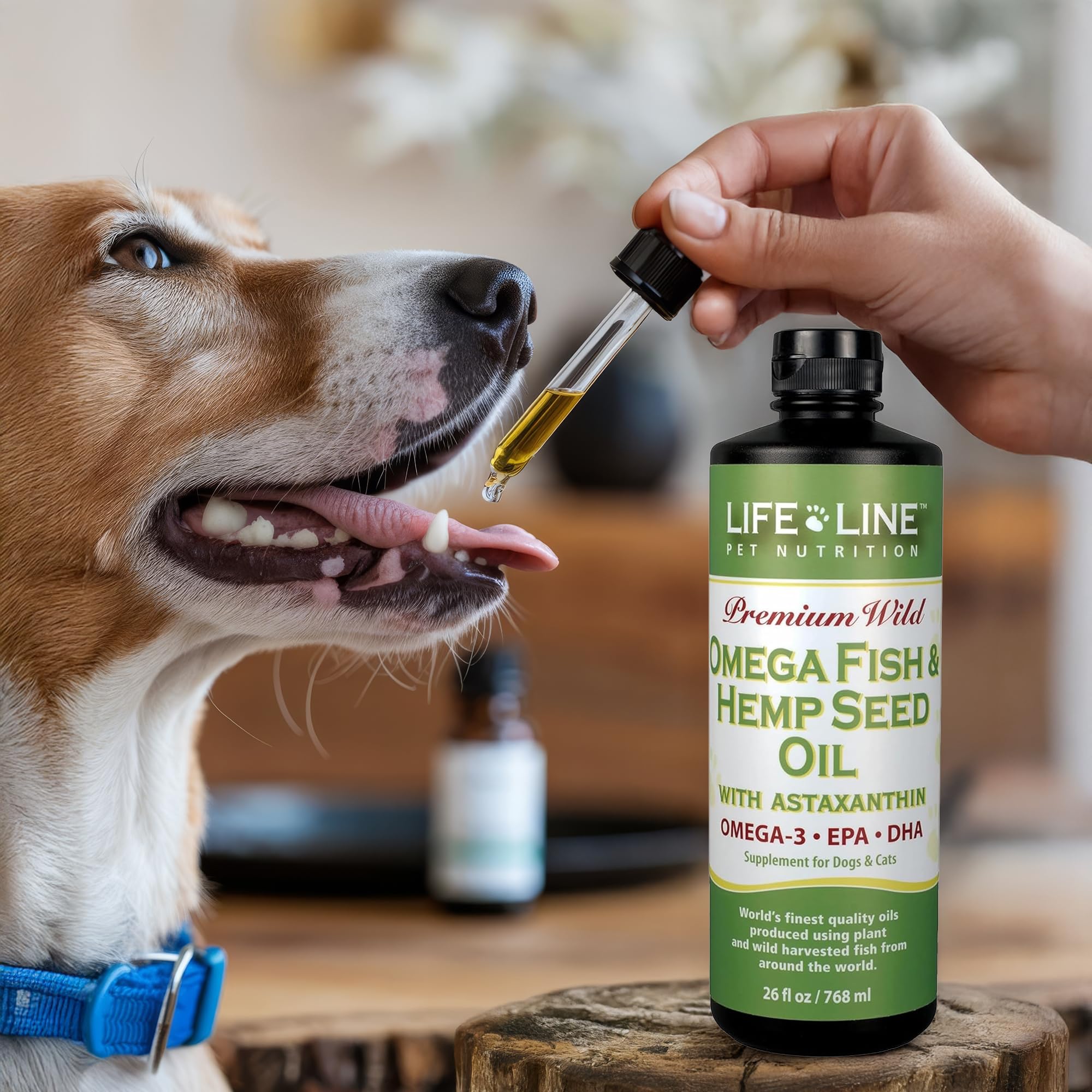 Life Line Pet Nutrition Omega Fish & Hemp Seed Oil - Omega 3 Supplement for Improved Skin, Coat and Joint Health, 26 Fl Oz