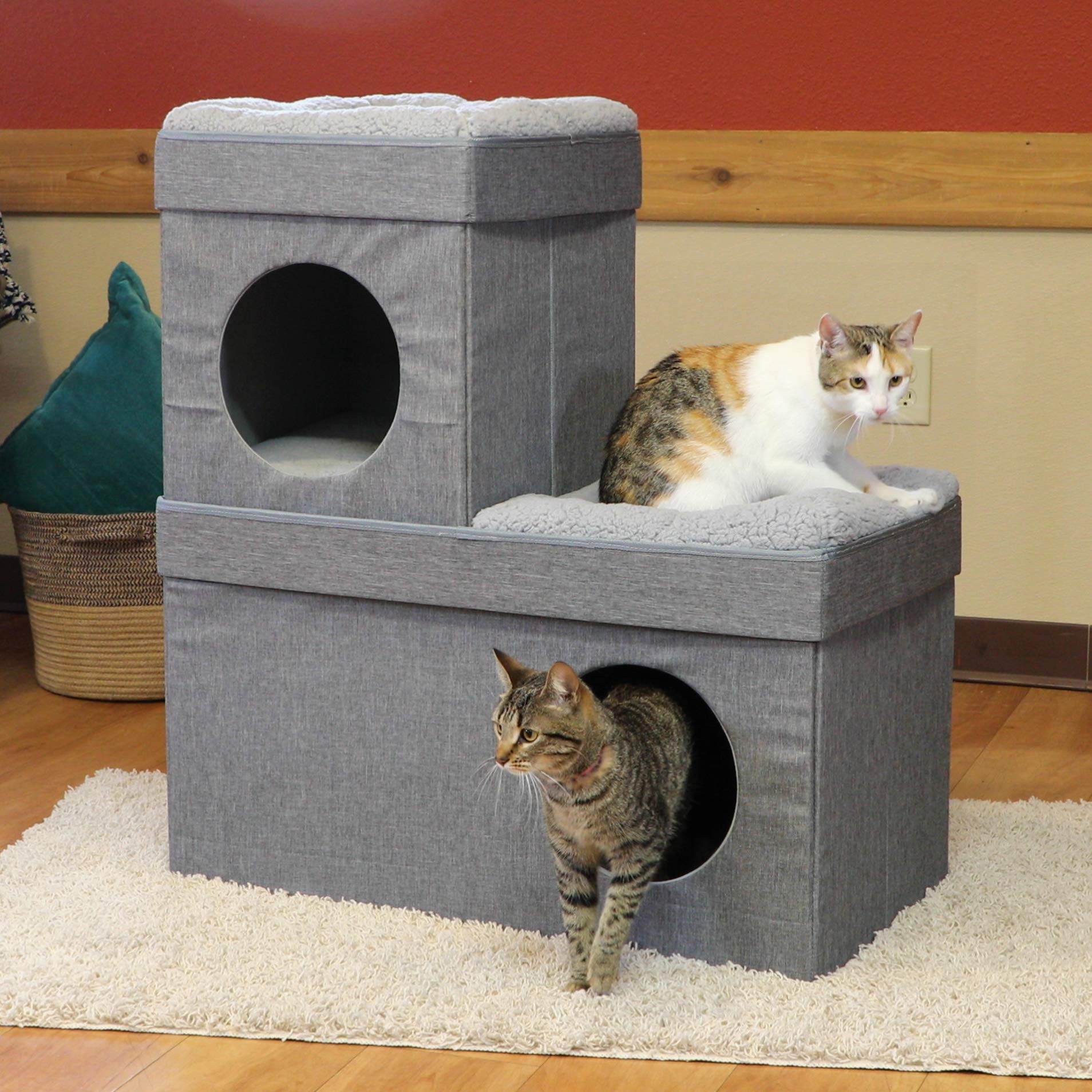 Kitty City Large Stackable Tan Cat Condo, Cat Cube, Cat House, Pop Up Bed, Cat Ottoman (Cm-10074-Cs01)