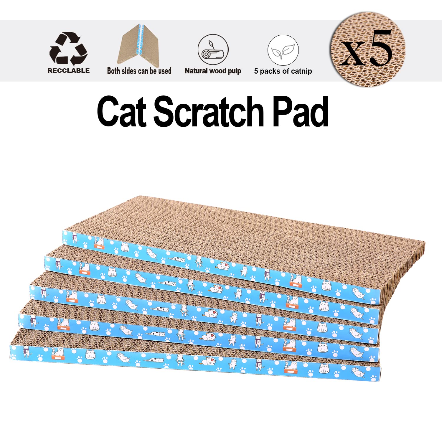 5 Packs In 1 Cat Scratch Pad, Cat Scratcher Cardboard,Reversible,Durable Recyclable Cardboard, Premium Scratch, Suitable For Cat