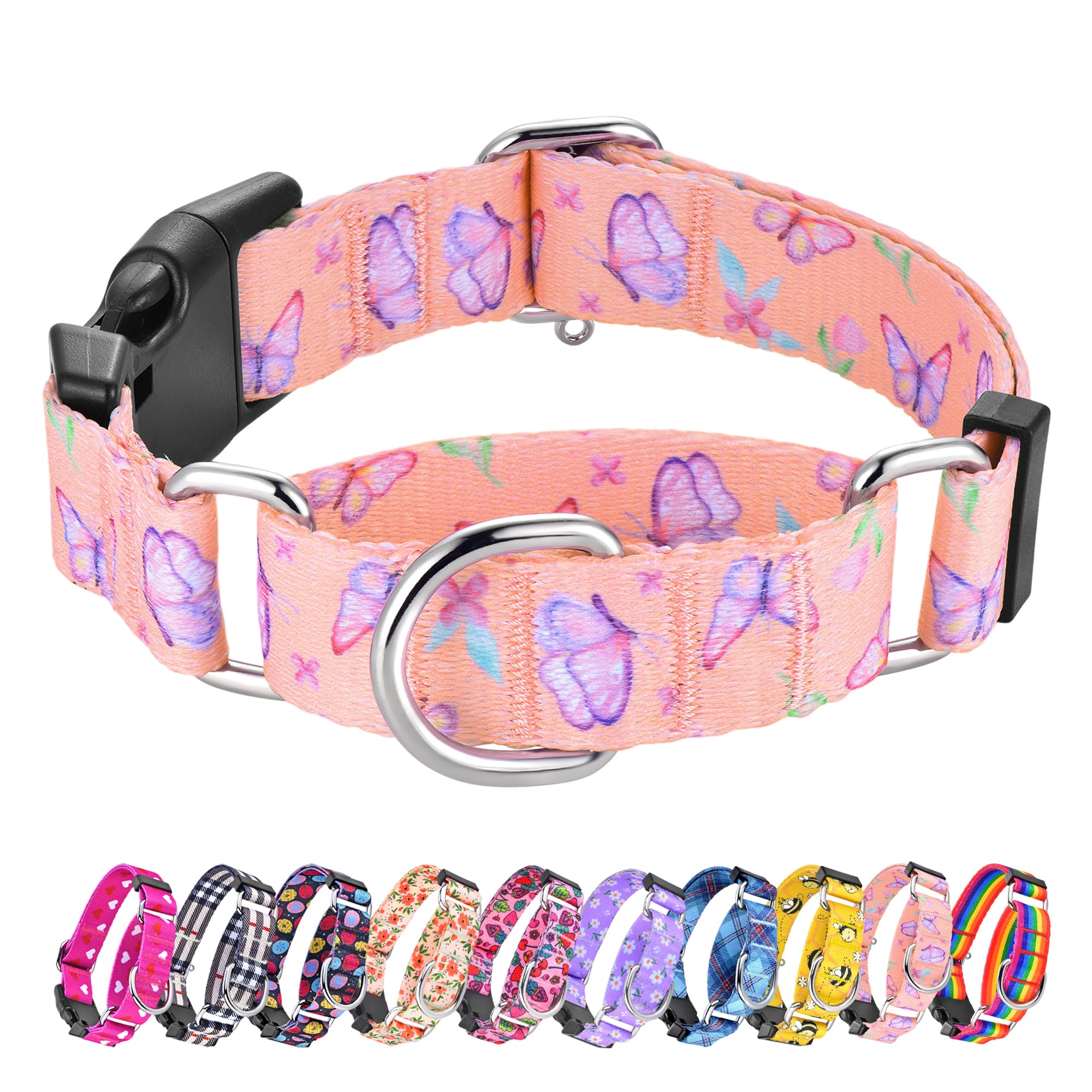 Hikiko Martingale Collar For Dogs Adjustable Soft Nylon Dog Collars With Cute Patterns For Small Medium Large Dog(Pink Butterfly
