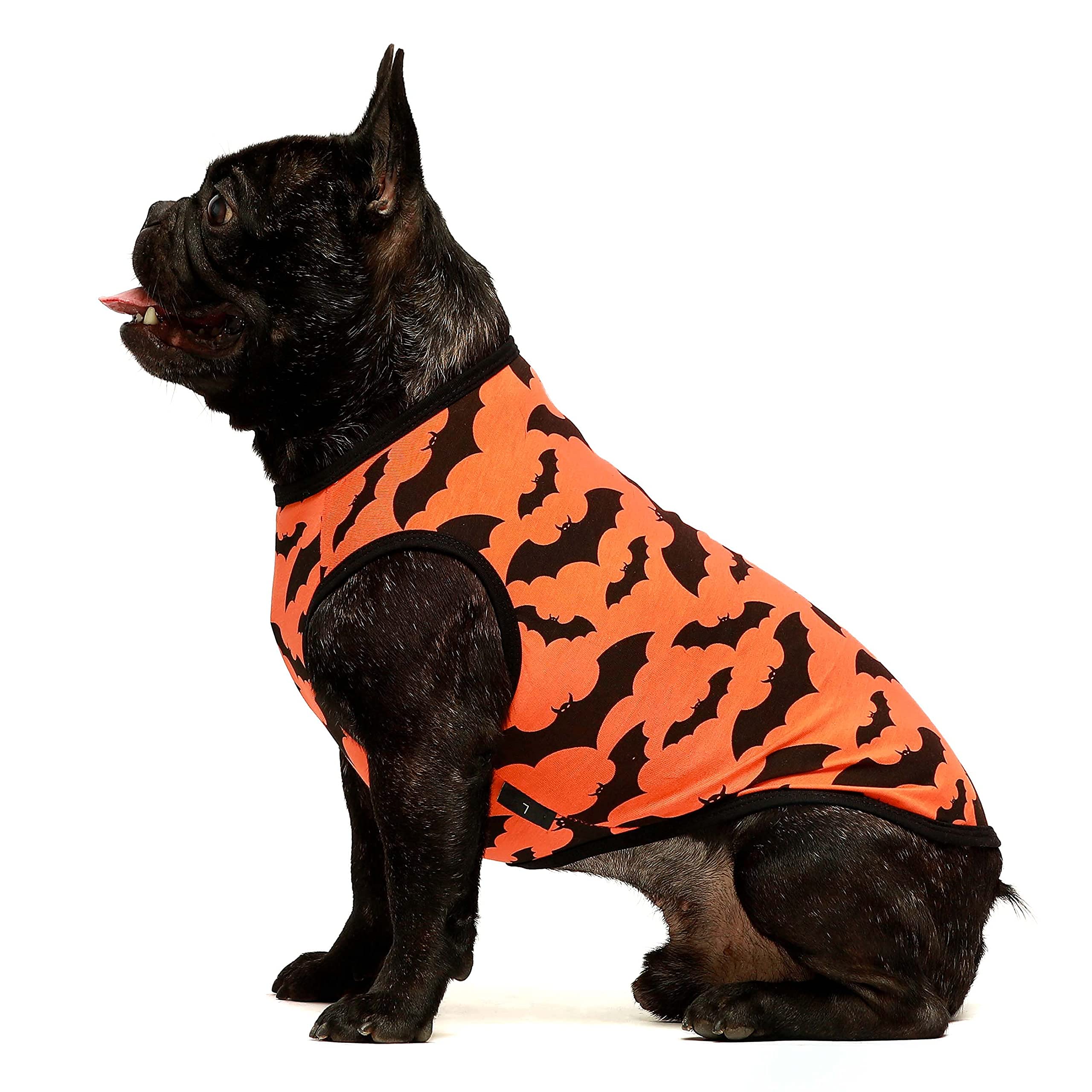 Fitwarm 100% Cotton Halloween Dog Clothes Scary Bat Dog Costumes Doggie Shirts Puppy Shirt Pet Vest Tank Top Cat Tee Orange Medi