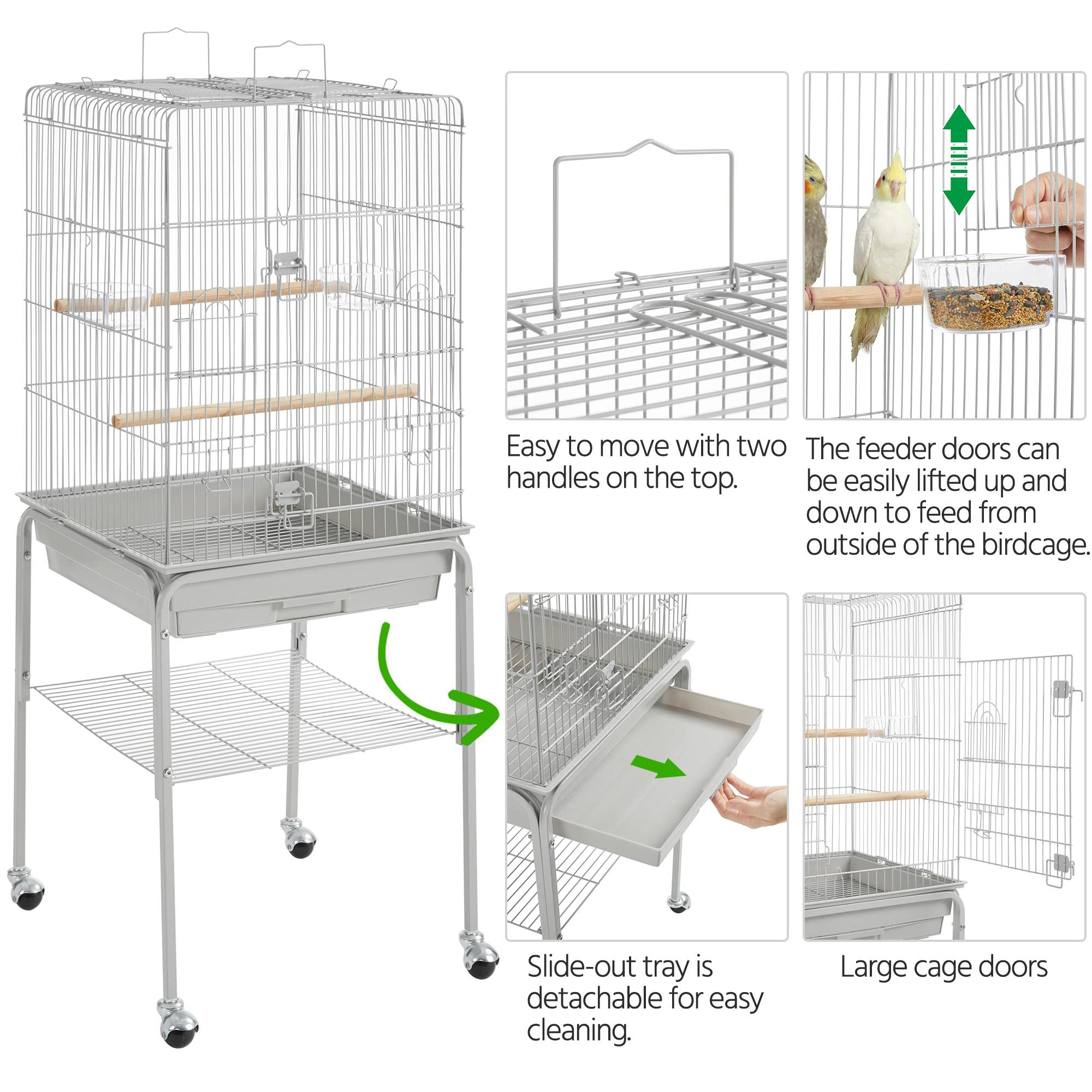 Yaheetech 53.5'' Metal Bird Cage Open Top Parrot Cage W/Stand For Parakeets Cockatiel Canary Quaker Budgies