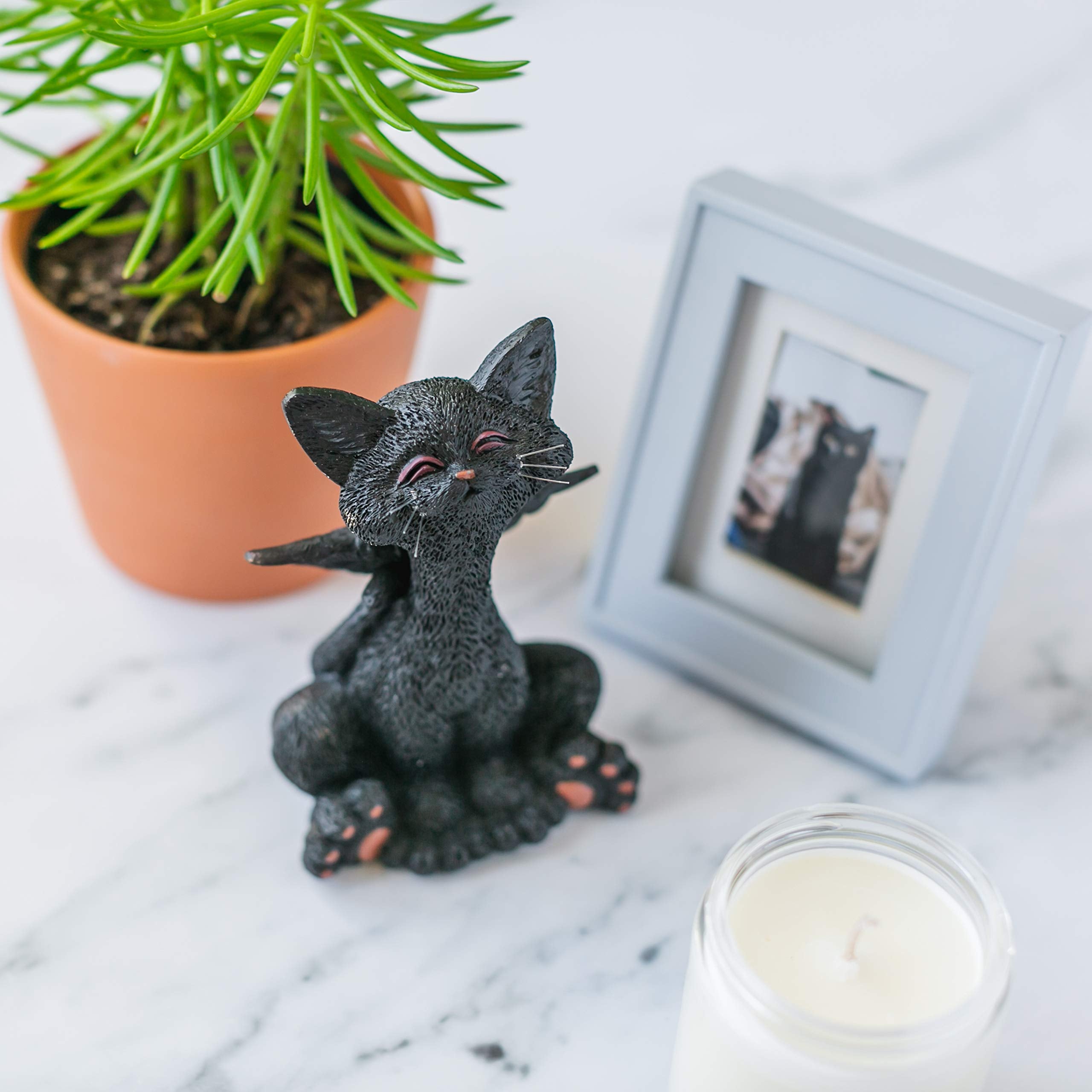 Whimsical Black Cat Angel Figurine With Angel Wings - Happy Cat Collection - Gifts For Cat Lovers, Cat Lover Gifts For Women, Cat Lover Gifts For Men, Cat Decor For Cat Lovers, Cat Memorial Gifts