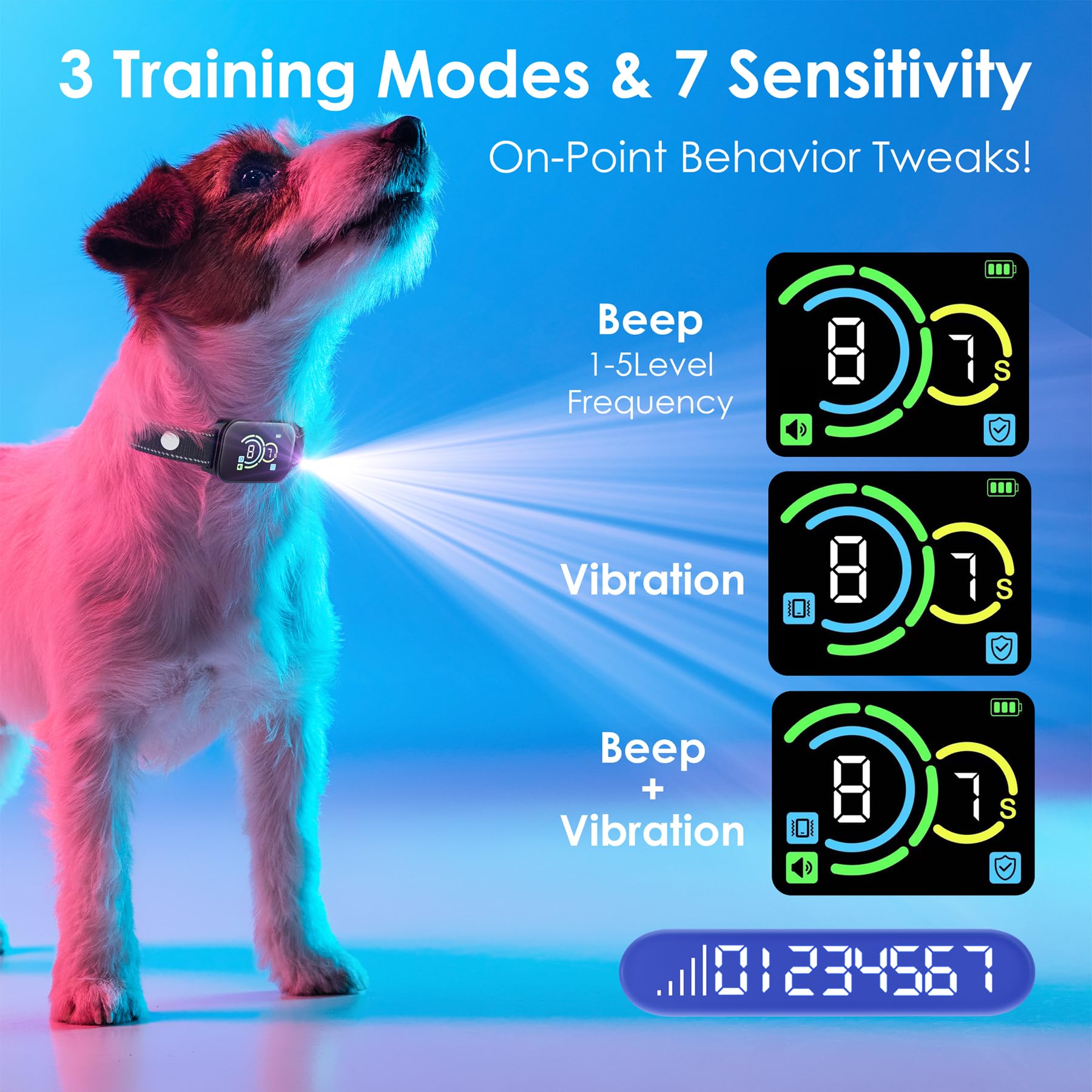 Dog Bark Collar,Bark Collar For Small Dogs,Humane Barking Collar,Auto Barking Collar,Adjustable Beep Vibration Modes And 7 Sensi
