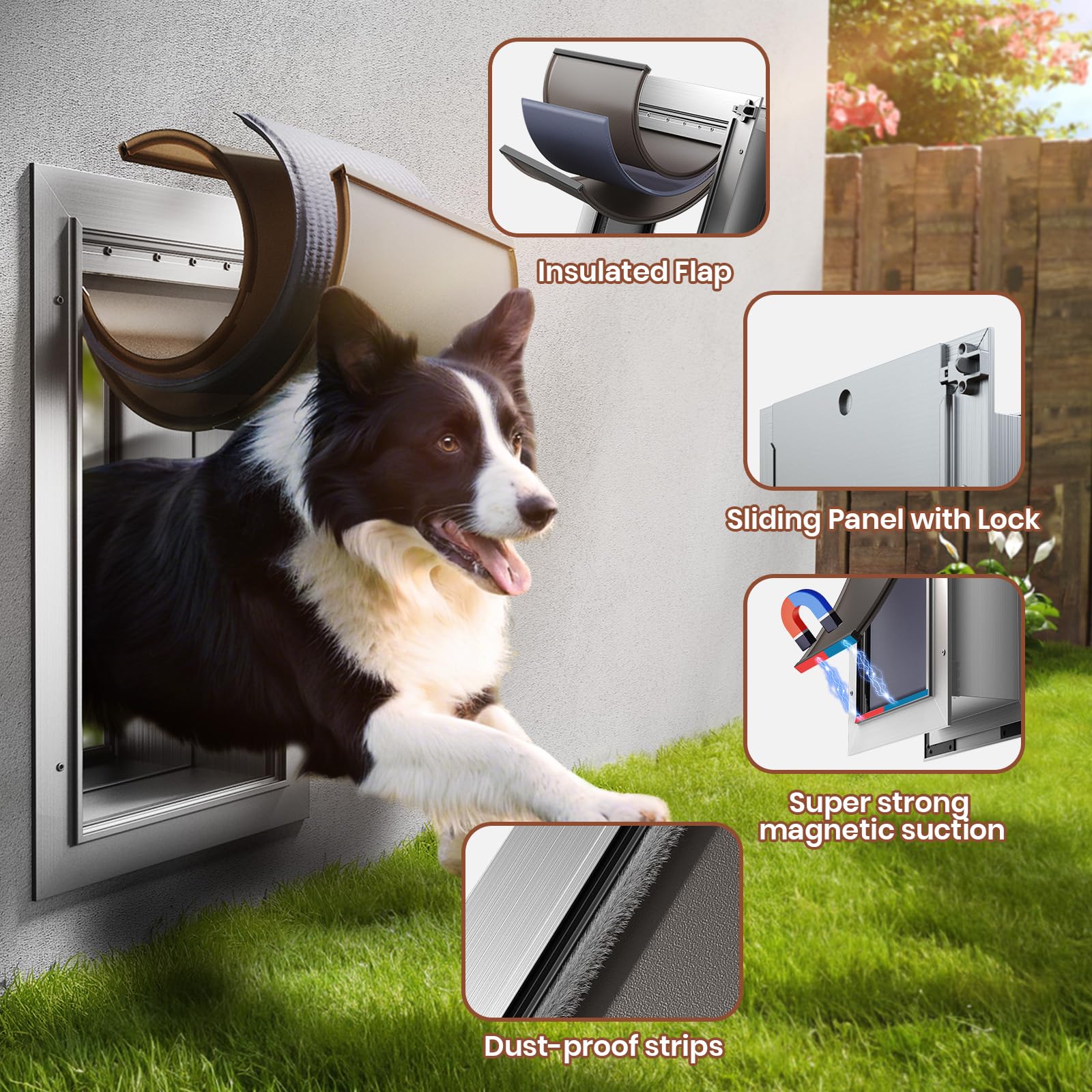 3-Flap Dog Door, All Aluminum Alloy Large Doggy Door Doggie Door For Wall, Heavy Duty Pet Door Easy To Install, Energy Efficient