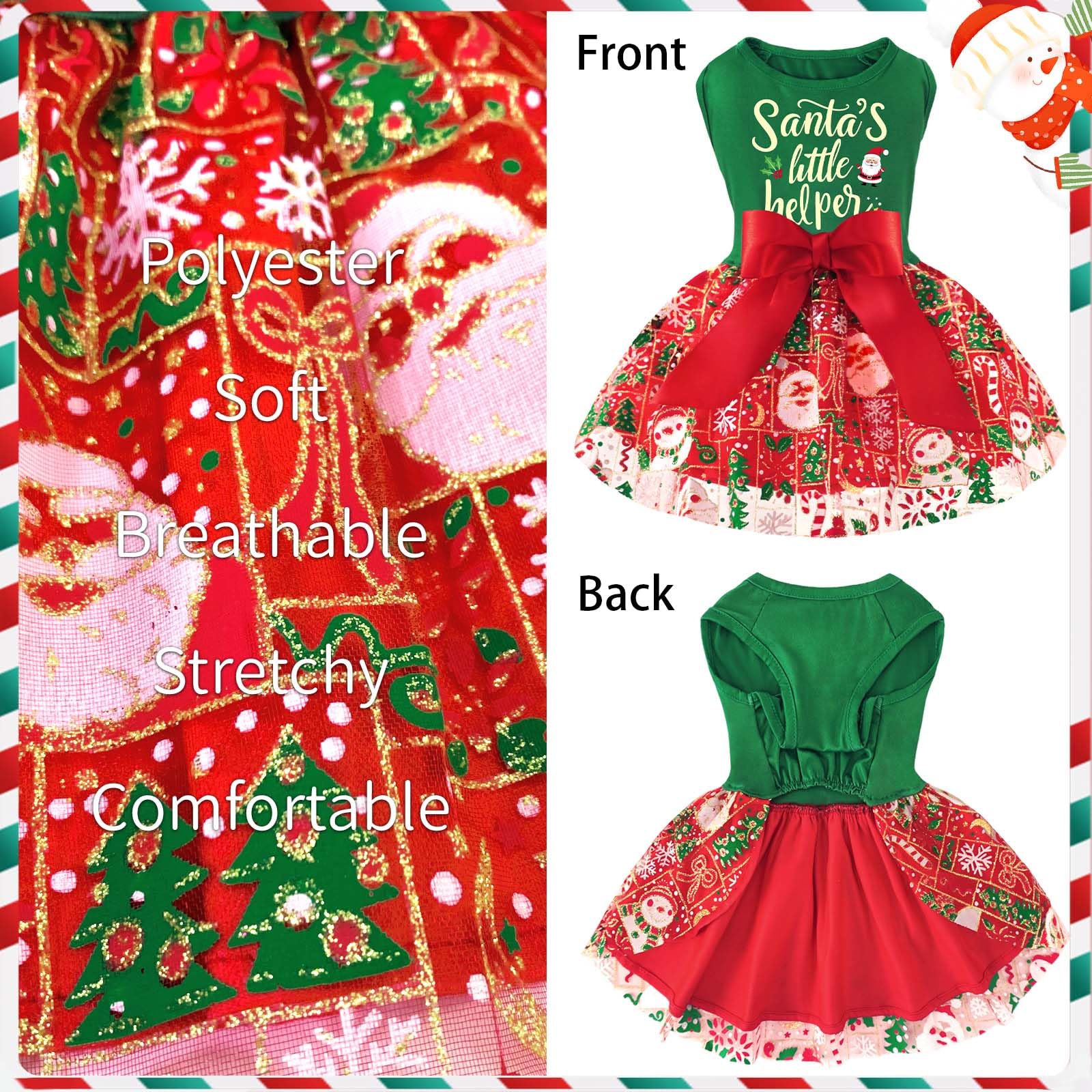 Xpudac Dog Christmas Dress Outfit Snowman Tulle Dress Holiday Dog Clothes For Small Dogs Girl, Santa Pet Costume Cat Outfits-Med