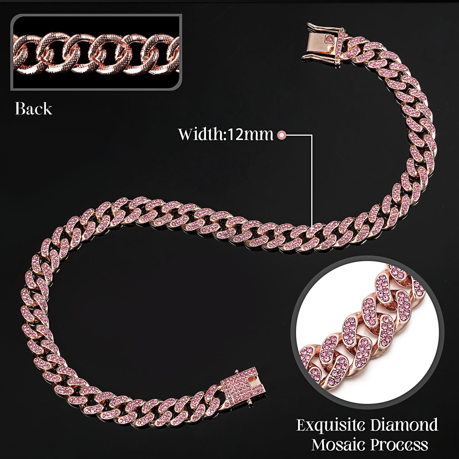 Leifide Dog Chain Collar Diamond Link Puppy Collar 12 Mm Wide Dog Necklace Metal Cat Chain Pet Crystal Necklace Jewelry Accessor