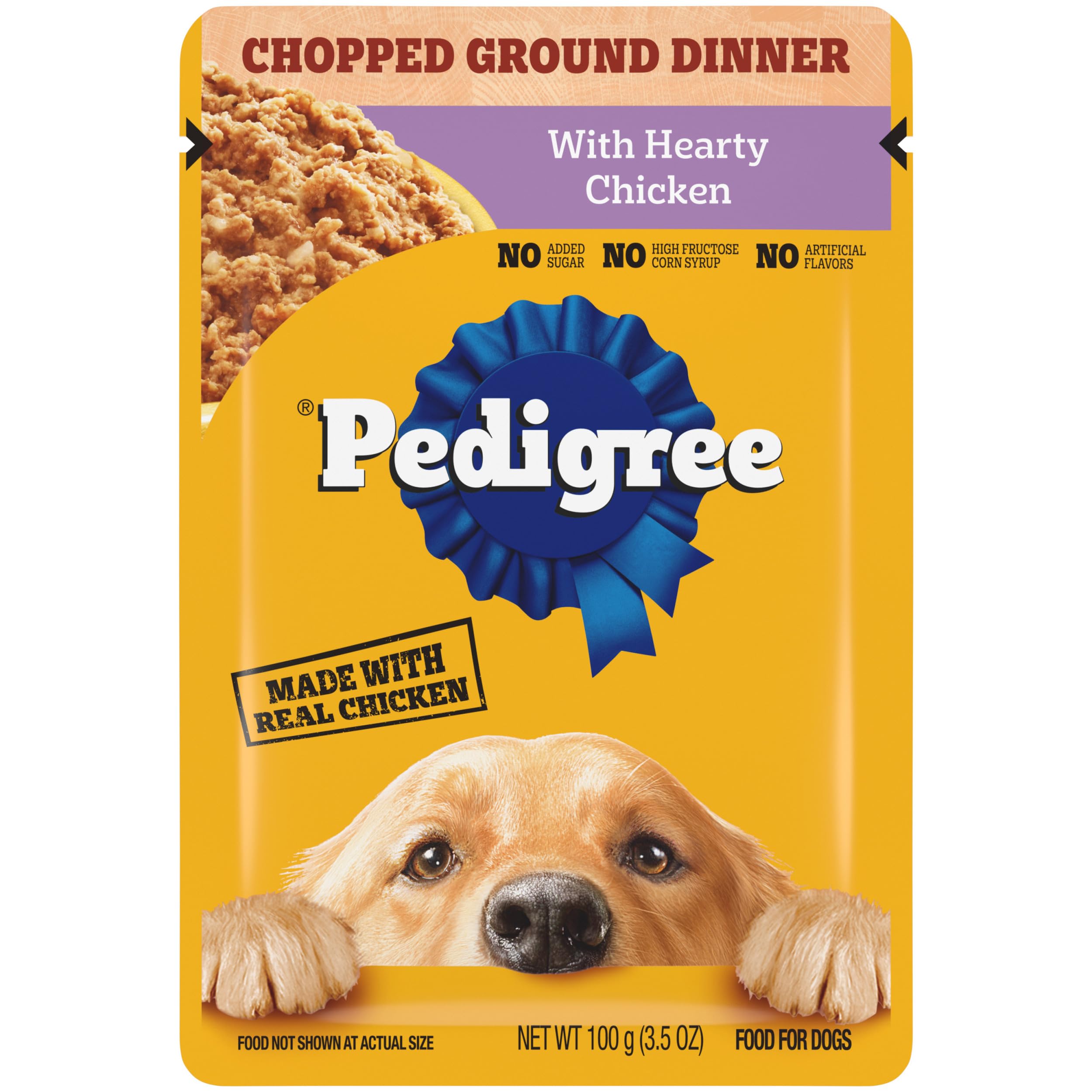 PEDIGREE CHOPPED GROUND DINNER Adult Soft Wet Dog Food With Hearty Chicken, 3.5 oz Pouches, 16 Pack