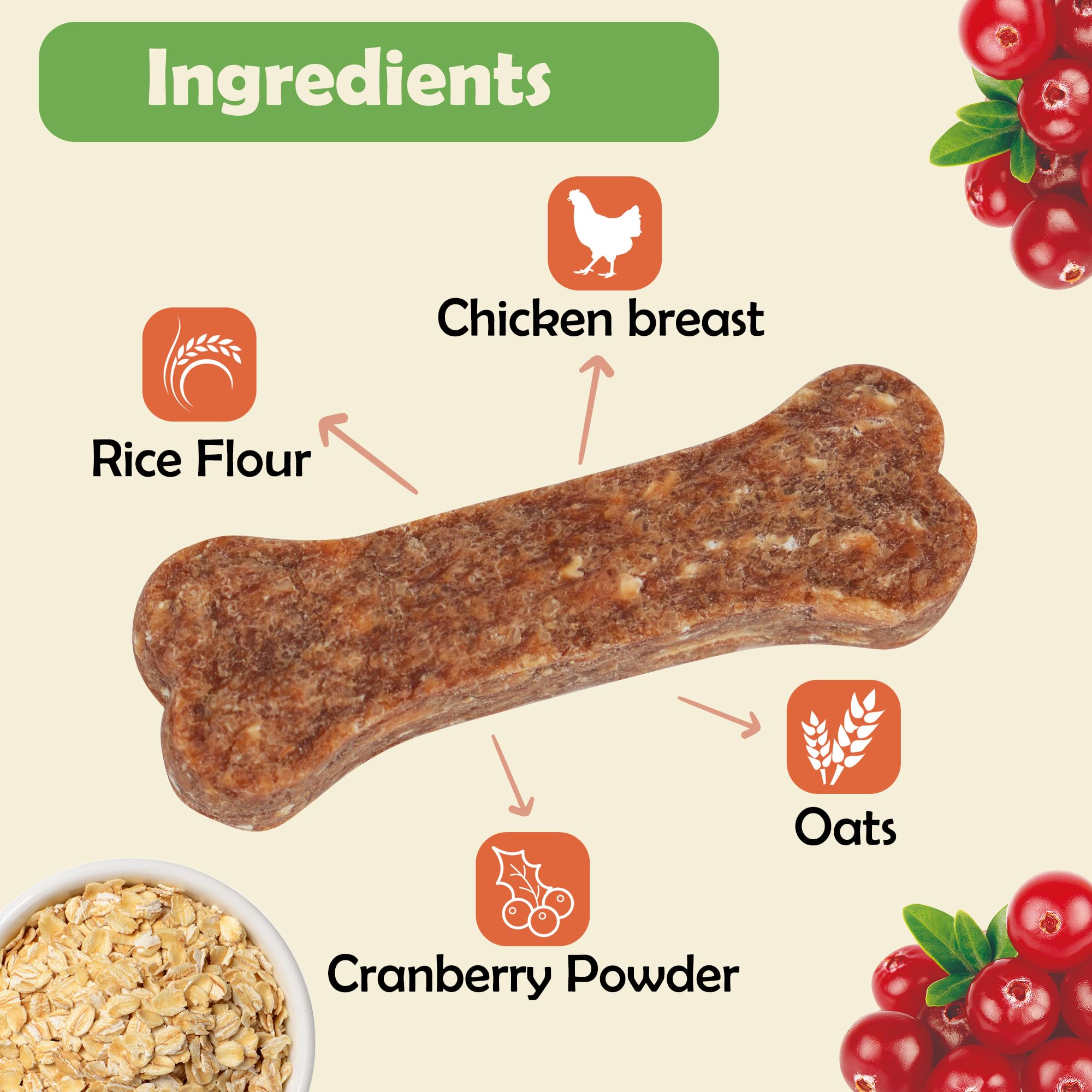 MON2SUN Dog Treats 2 Inch Chicken & Oat Treats with Cranberry Powder, Crunchy Biscuits for Small Dogs, Training Rewards, 21.16 o