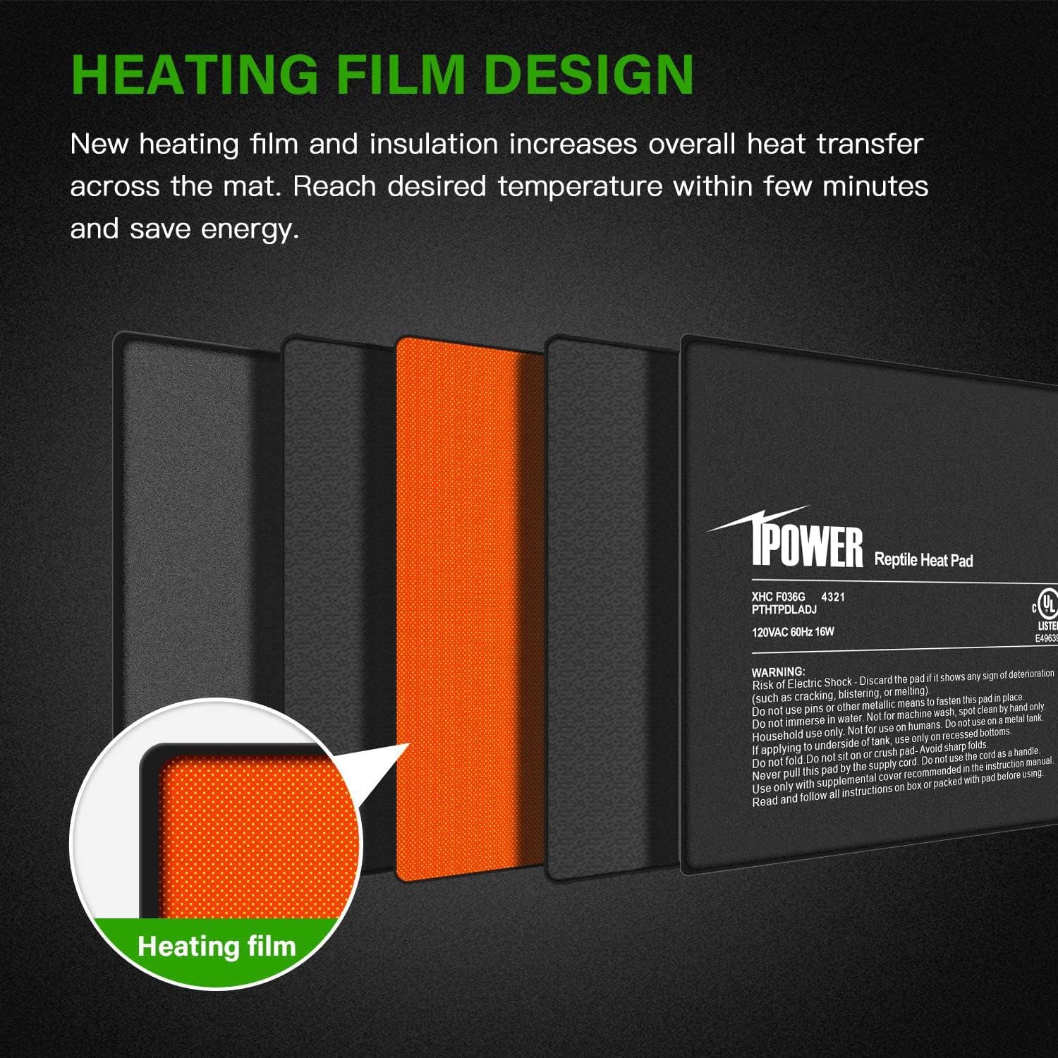 Ipower 8X12 Inch Reptile Heating Pad With Adjustable Controller Knob, Under Tank Heater Mat For Turtles, Lizards, Snakes, Amphib