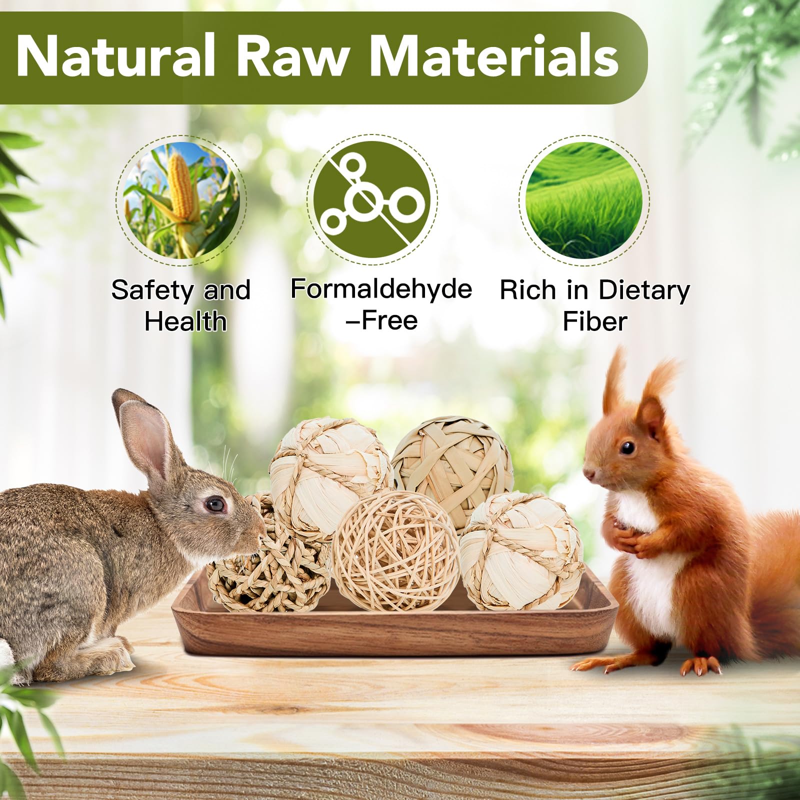 Jorewood 8 Pack Small Pet Chew Toys - 7Cm Natural Woven Balls For Rabbits, Guinea Pigs, Hamsters (2 Seagrass, 2 Rattan, 2 Corn H