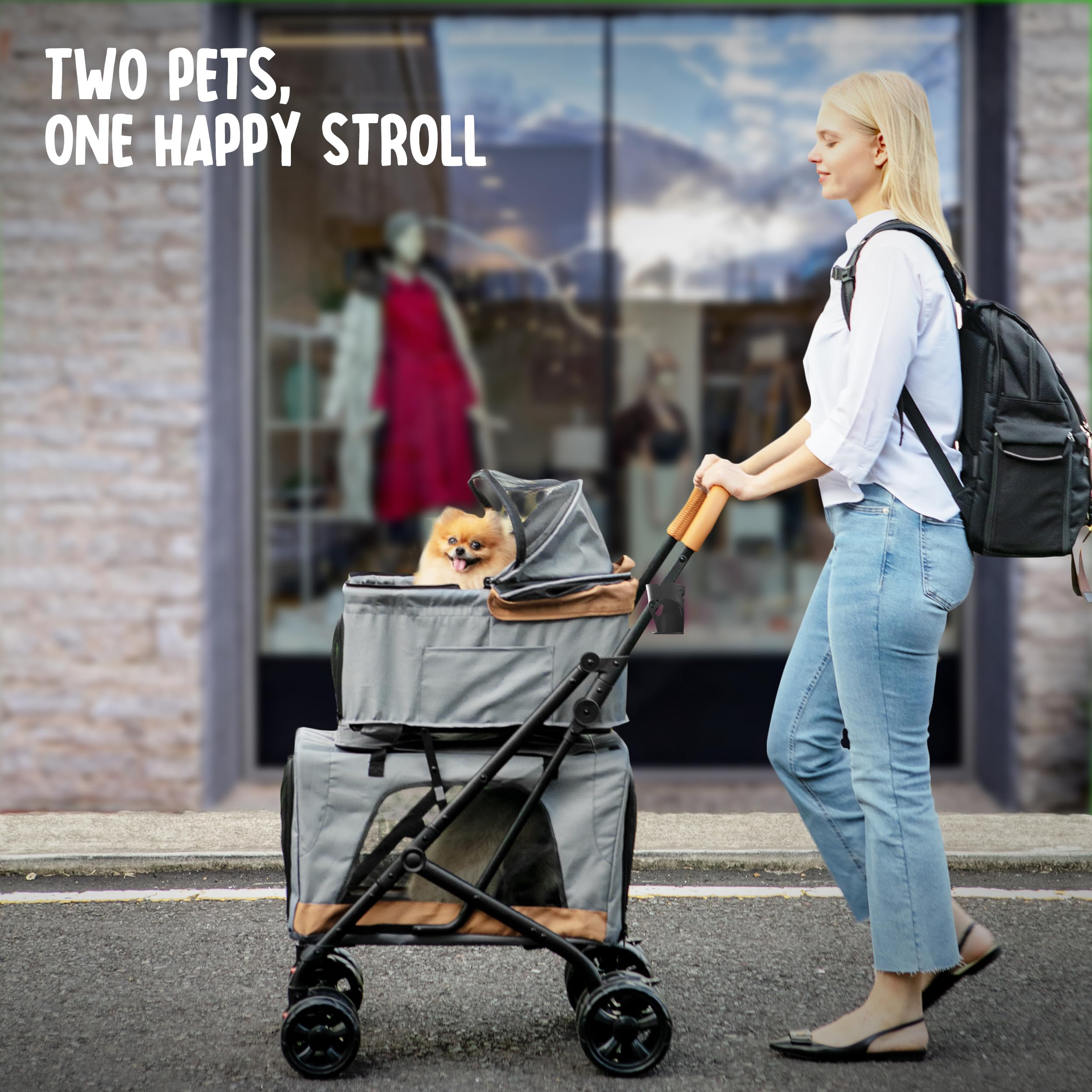 Double Pet Stroller With Detachable Carriers - Ideal For 2 Dogs Or Cats - Compact & Convenient Design - Easy Assembly Double Dog