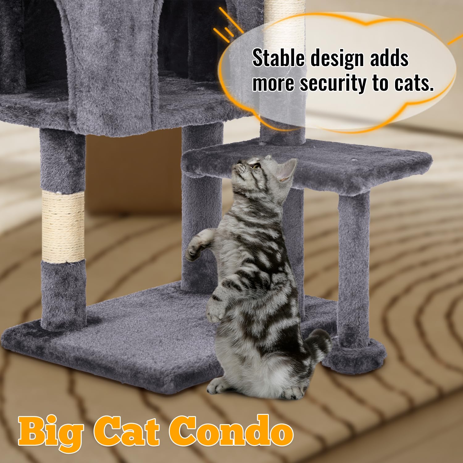 FDW | 37.8 Cat Tree Tower | Light Gray | Multi-Level Indoor Activity Center with Sisal Scratching Posts, Condos, Plush Perches,