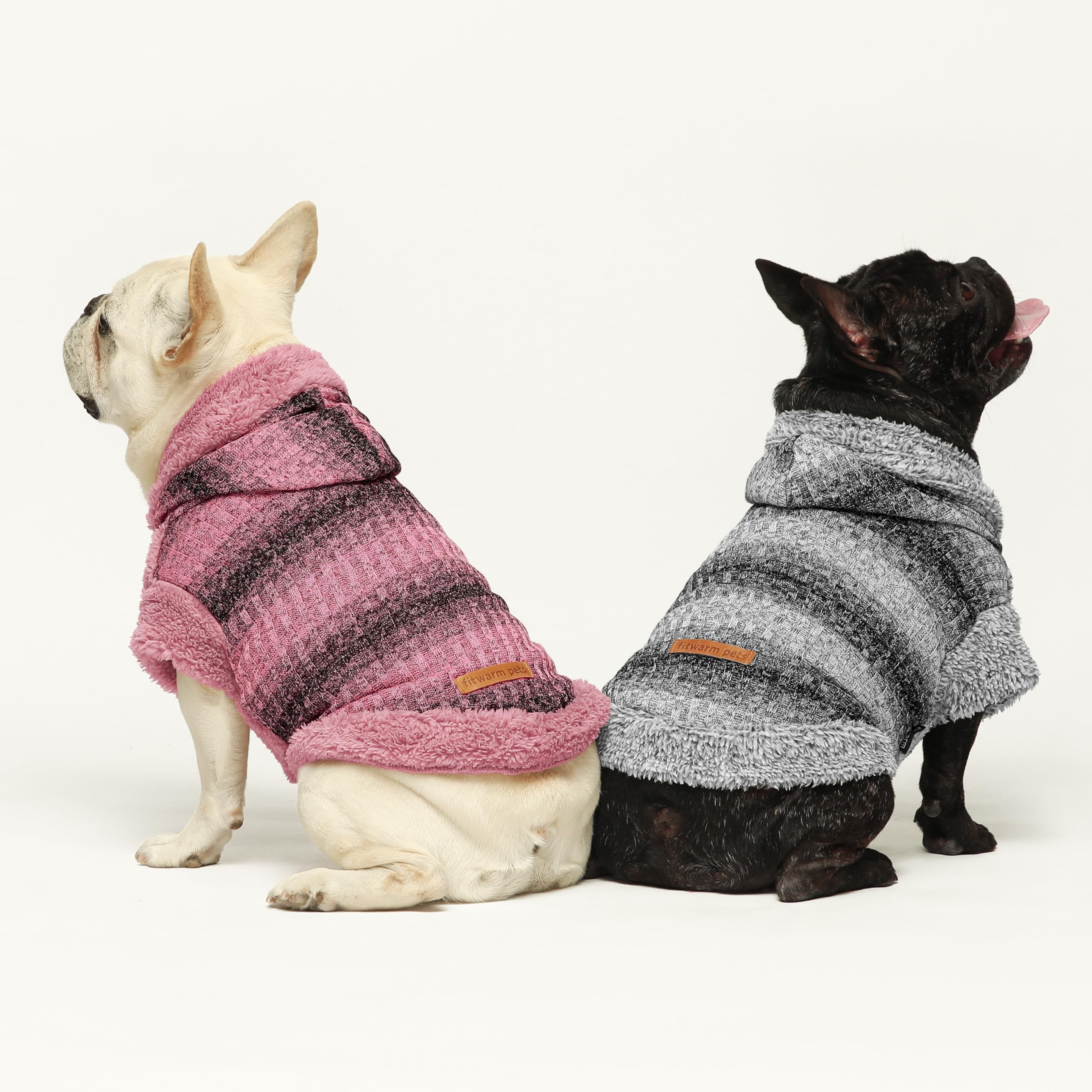 Fitwarm Fuzzy Dog Sweater, Knitted Winter Dog Clothes for Small Dogs Girl, Pet Fluffy Hooded Outfit, Heather Pink, Black, XL