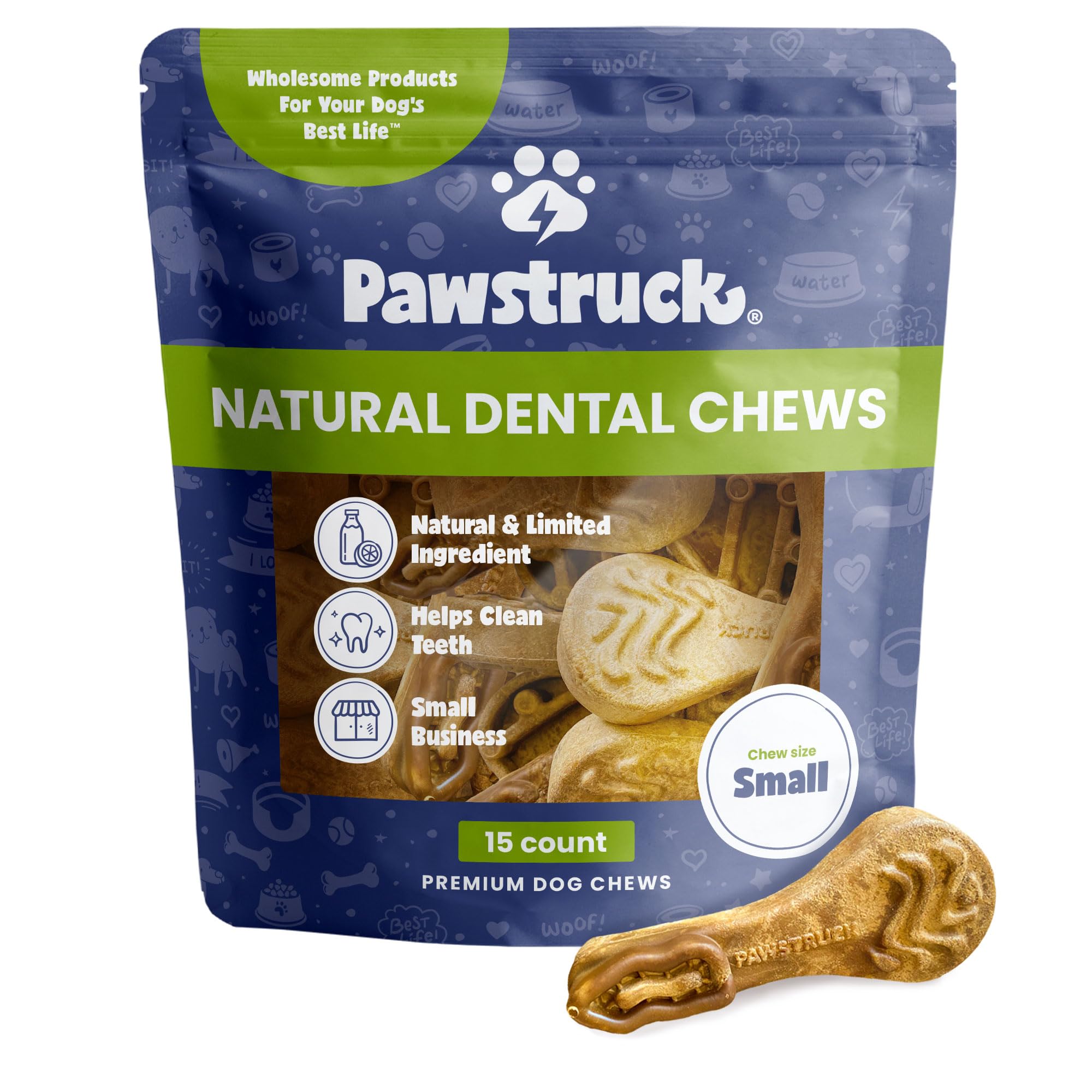 Pawstruck Natural Dental Chews for Small Medium Dogs & Puppies - Vet Recommended Brush Stick Treats Made in USA Breath Freshener