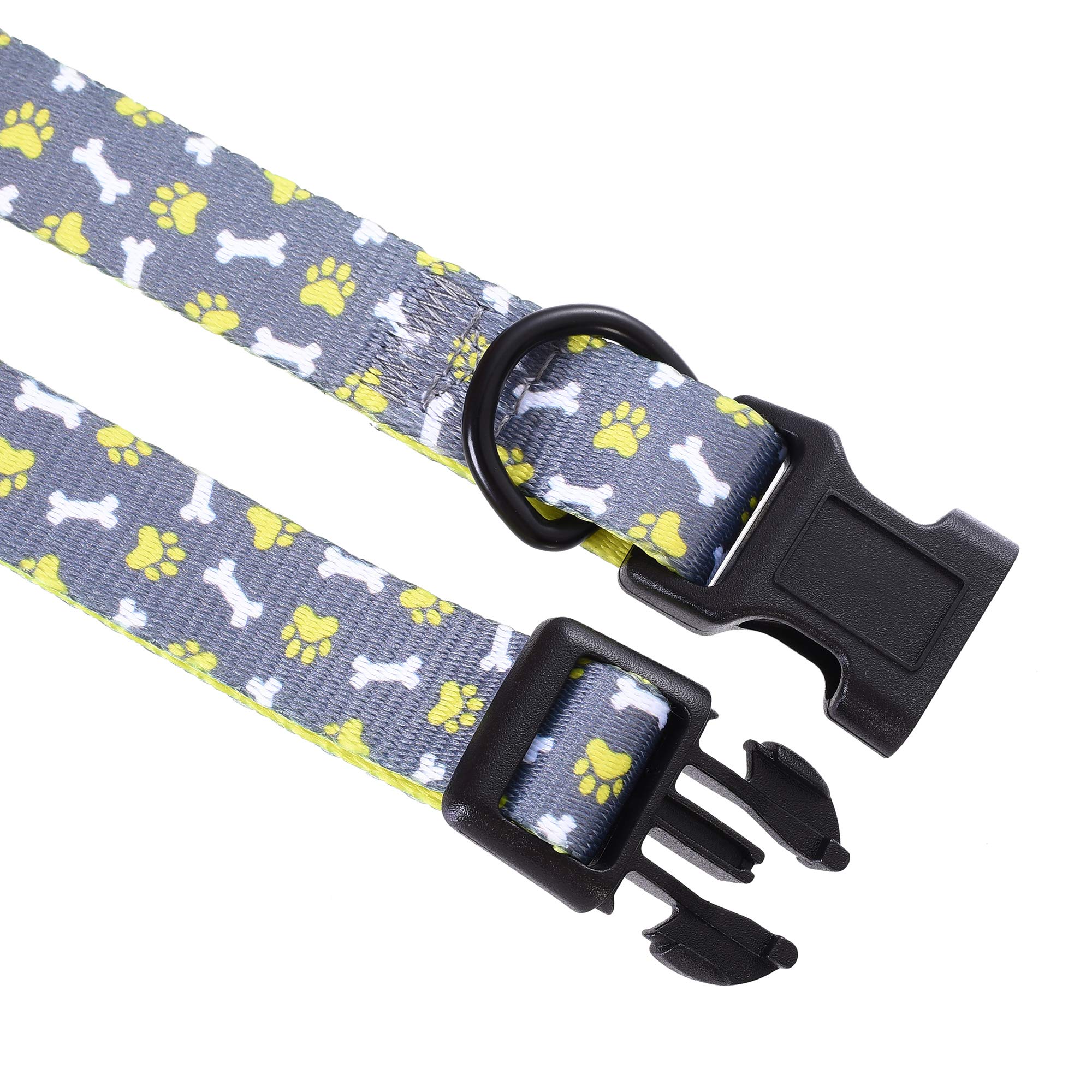 Mile High Life Dog Collar | Cute Puppy Collars | Lightweight Girl Dog Collar | Soft Boy Dog Collars | W Paws Bones Mustache Pattern (Gray, Large)