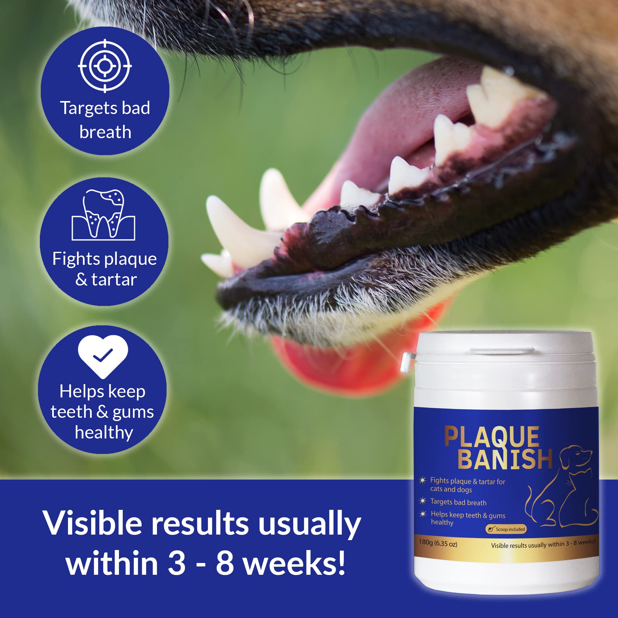 Plaque Banish 100% Natural Plaque Off & Tartar Remover For Dogs & Cats | Freshen Breath For Dogs & Cats | 6.3oz (180g) | Support