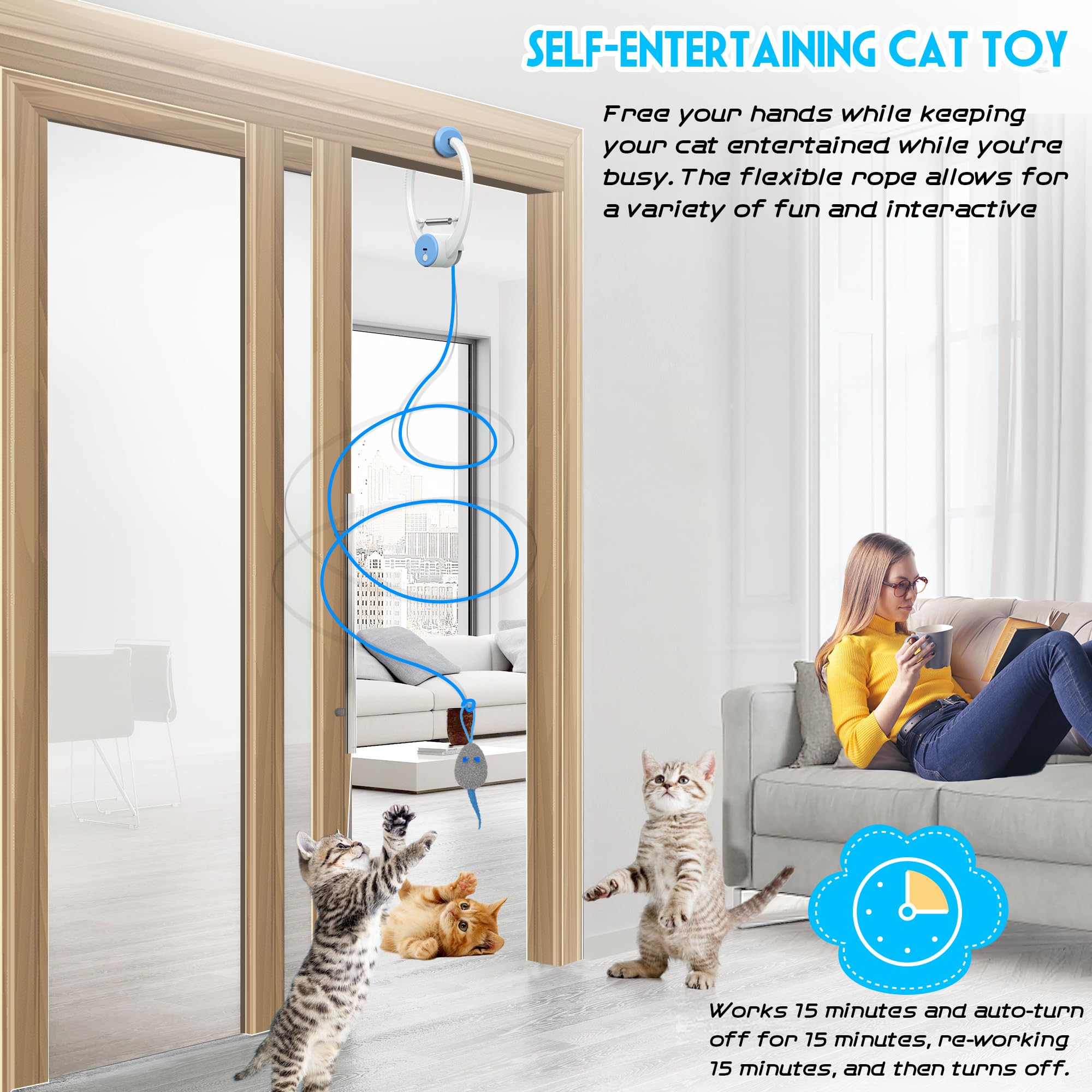 Kezlume Cat Toy Interactive For Indoor Cats, Smart Usb Rechargeable Door Hanging Automatic Retractable Kitten Toys, Teaser Elect