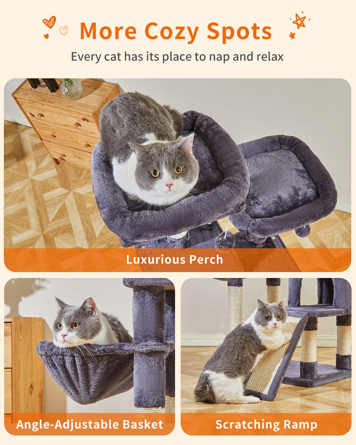 Taoqimiao 56.3-Inch Cat Tree, Cat Tower With Scratching Posts, Cat Tree House For Indoor Cats With Hammocks, Toys, Condo And Lar