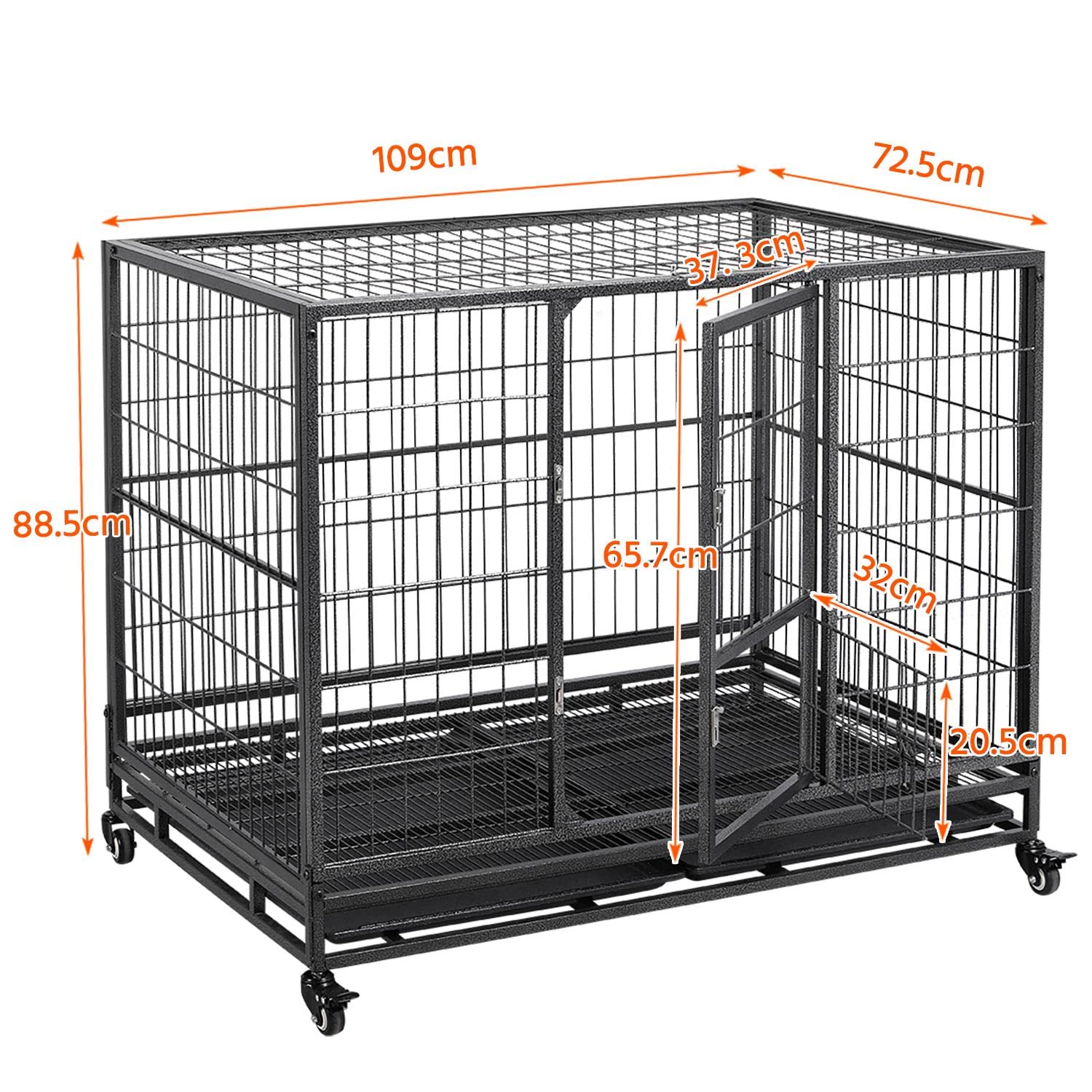 Yaheetech Heavy Duty Metal Dog Crate, 43" XL Collapsible Kennel with Double Doors, Lockable Wheels, Hammertone Black