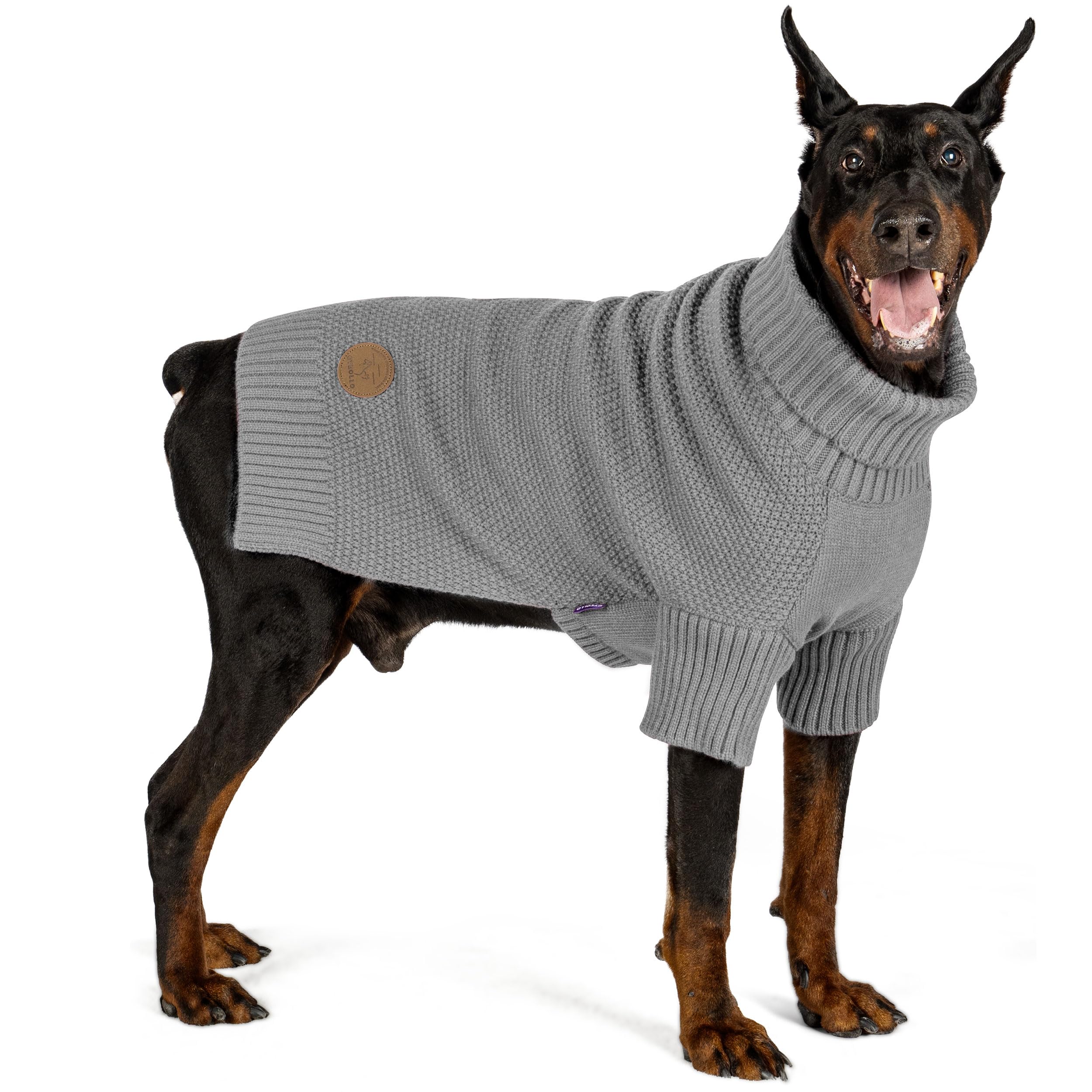 cyeollo Dog Sweater Knitwear Pullover Sweaters with Leash Hole Turtleneck Fall Winter Dog Clothes Sweaters for Large Dogs, Grey 
