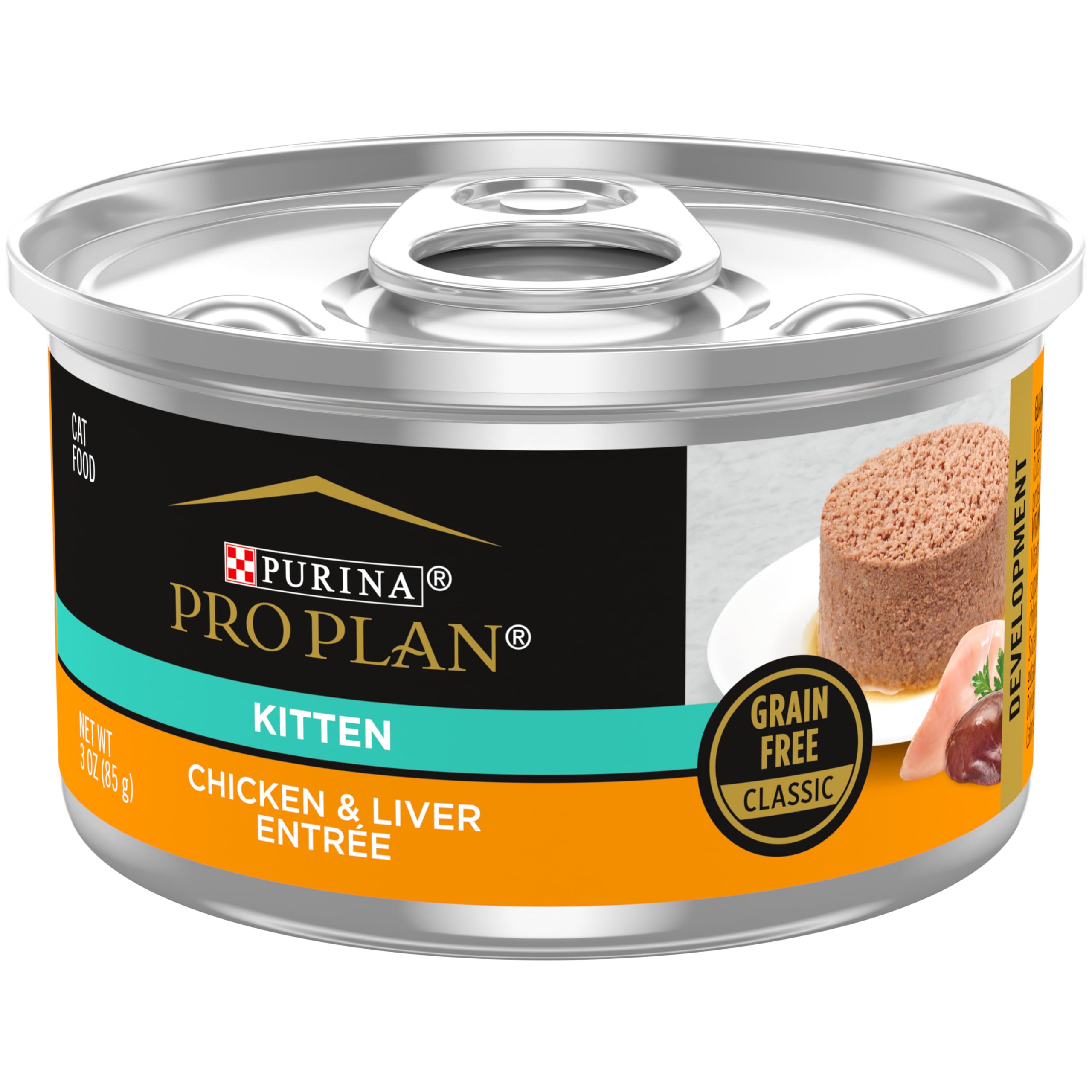Purina Pro Plan Grain Free Wet Kitten Food Pate, DEVELOPMENT Chicken & Liver Entree - (Pack of 24) 3 oz. Pull-Top Cans