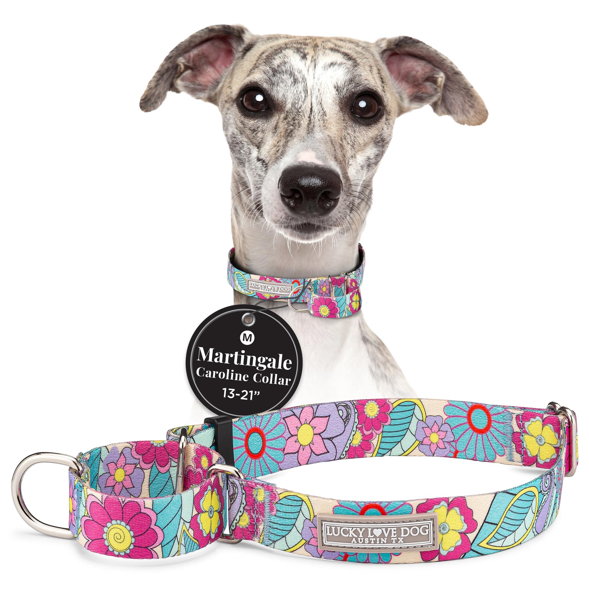 Lucky Love Dog Martingale Collar, Premium No Slip Martingale Collar For Medium Dogs, Great For Whippets, Greyhounds, And More (C