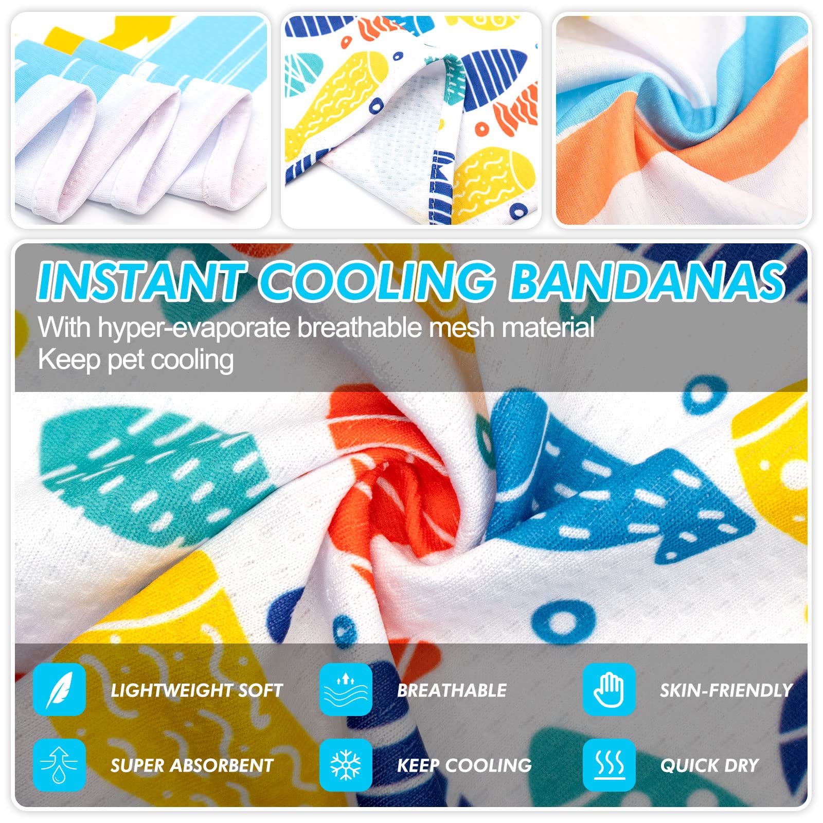 Cyeollo 2 Pack Dog Cooling Bandanas Summer Chill Out Pet Bandana Fish Print Breathable Soft Scarf Collar For Small Medium Large