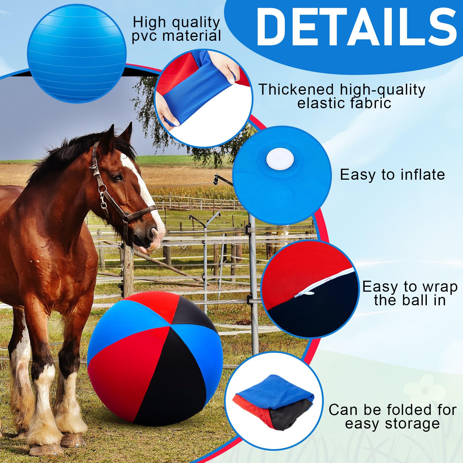 VercanMonth 30inch Giant Herding Ball with Cover Anti Burst Ball Please Watch VCR for How to Inflation Horse Toys for Horses Sta