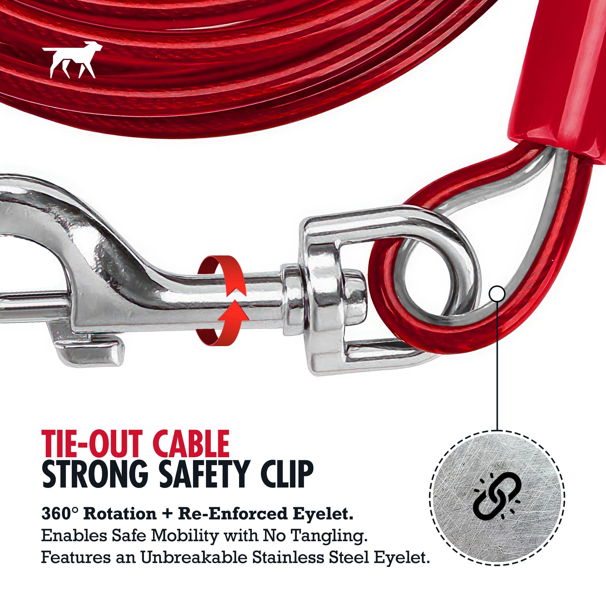 Tuff Pupper Dog Tie Out Cable 100 Feet | Dog Runner Cable For Yard 100 Ft | Heavy Duty Lead | Water & Rust Resistant Industrial