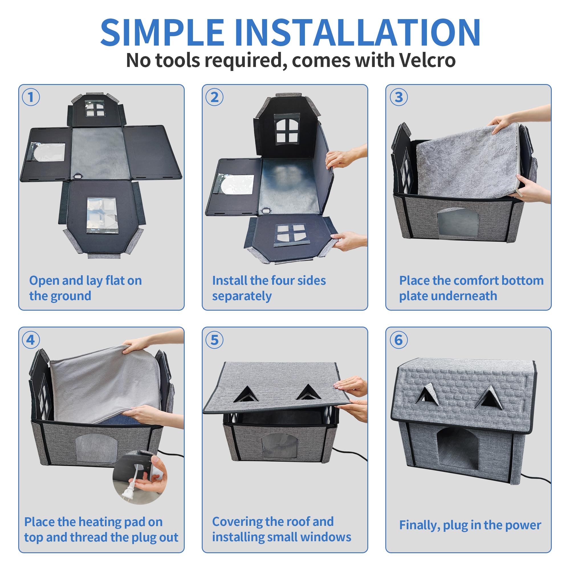 Golopet Heated Cat House With Pet Heating Pads, Intelligent Thermostat Cotroller, Cat Heating Shelter For Indoor Outdoor Kitty,