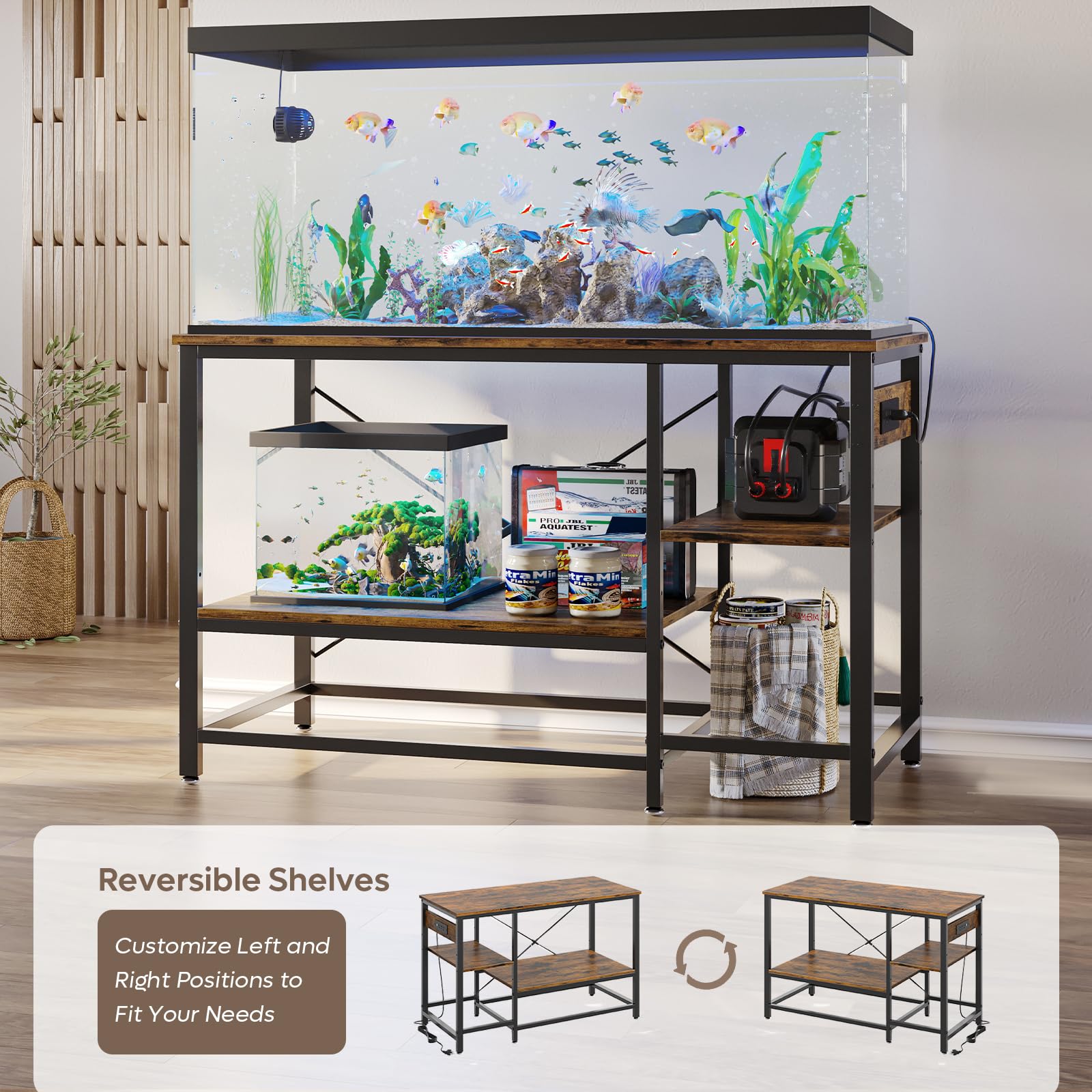 Bestier 55 Gallon Fish Tank Stand, Rustic Brown Metal Aquarium Stand, 6-Leg with Adjustable Shelves, Model P300112S, 700LBS Capacity