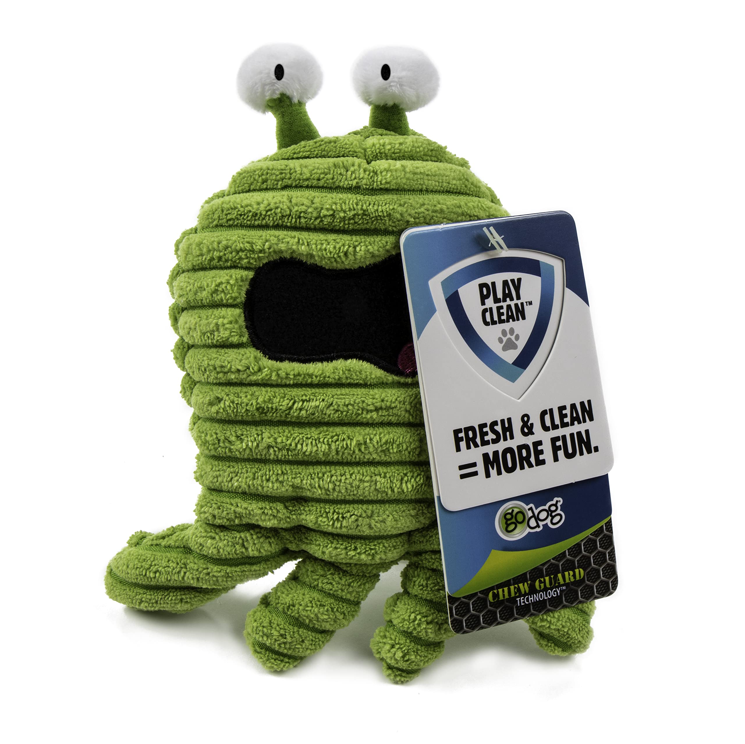 goDog PlayClean Germs Squeaky Plush Dog Toy - Large, Green, Chew Guard Technology, Odor-Eliminating Essential Oils, Model 70100