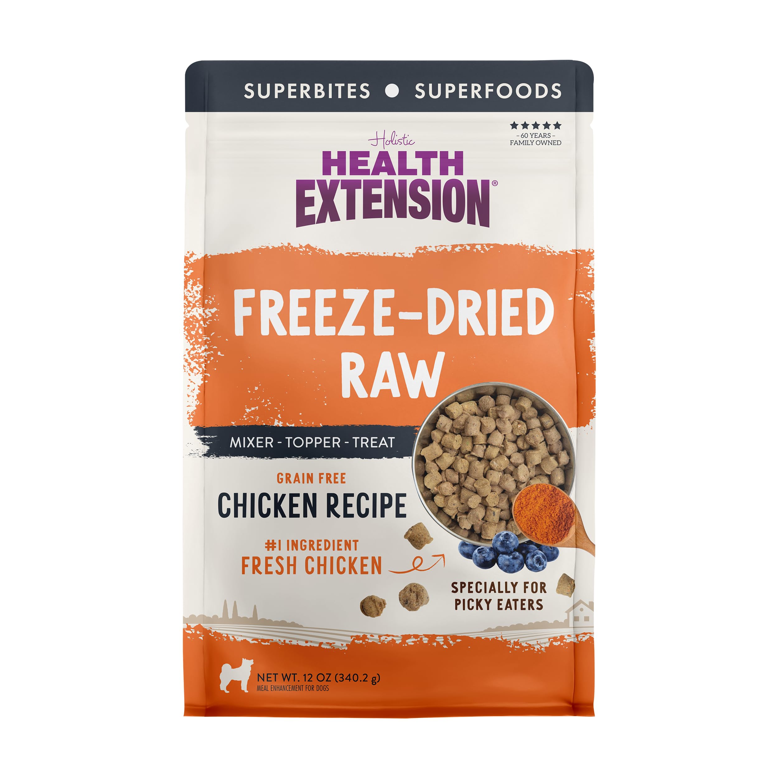 Health Extension SuperBites Freeze-Dried Raw Chicken Meal Mixer for Dogs, (12 oz, 340.2 g) - Premium Blend with Raw Proteins and