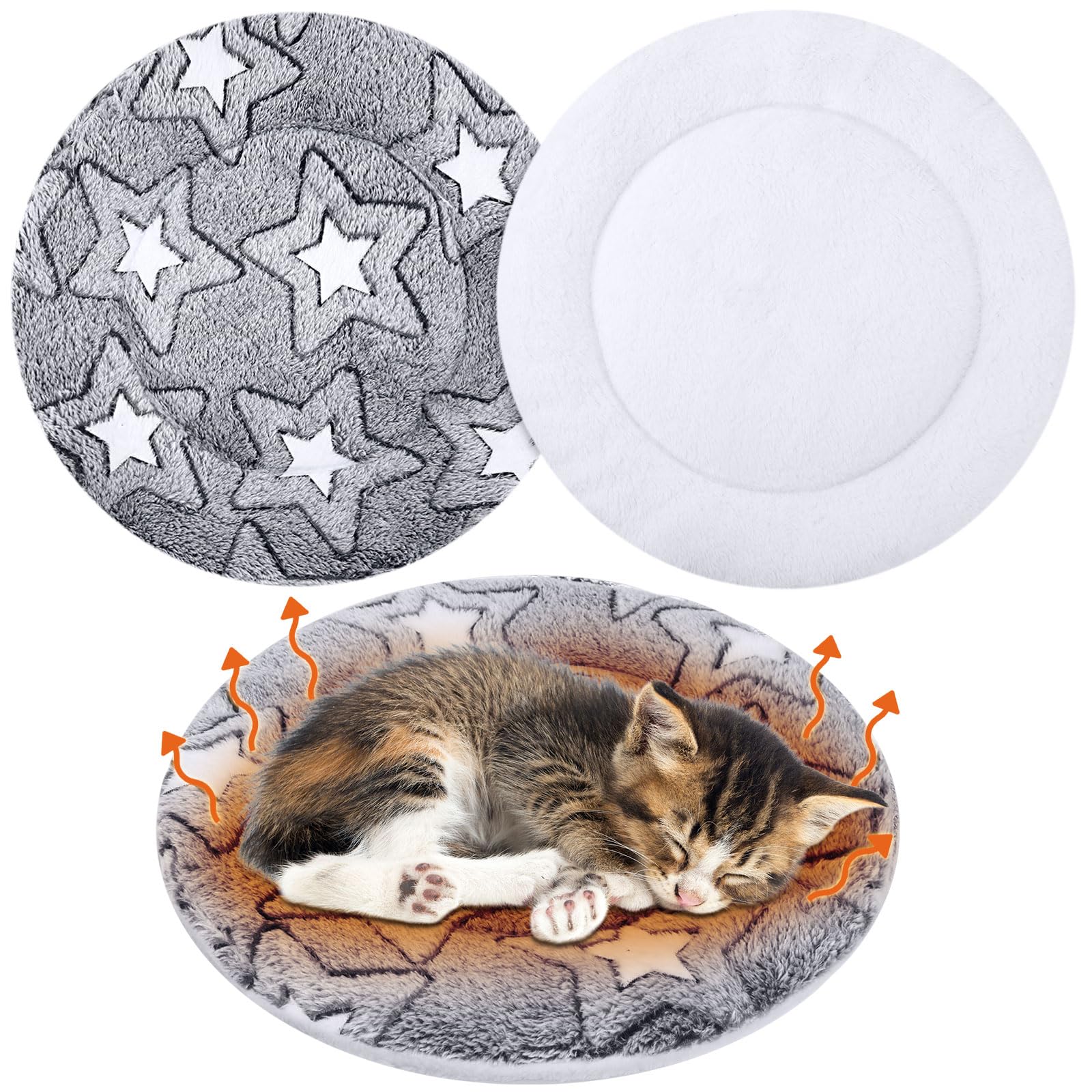 VitalCozy 2 Pack Self Heating Cat Pad Self Heating Cat Bed Machine Washable Heat Pet Mat Reversible Body Thermal Warm Round Dog 