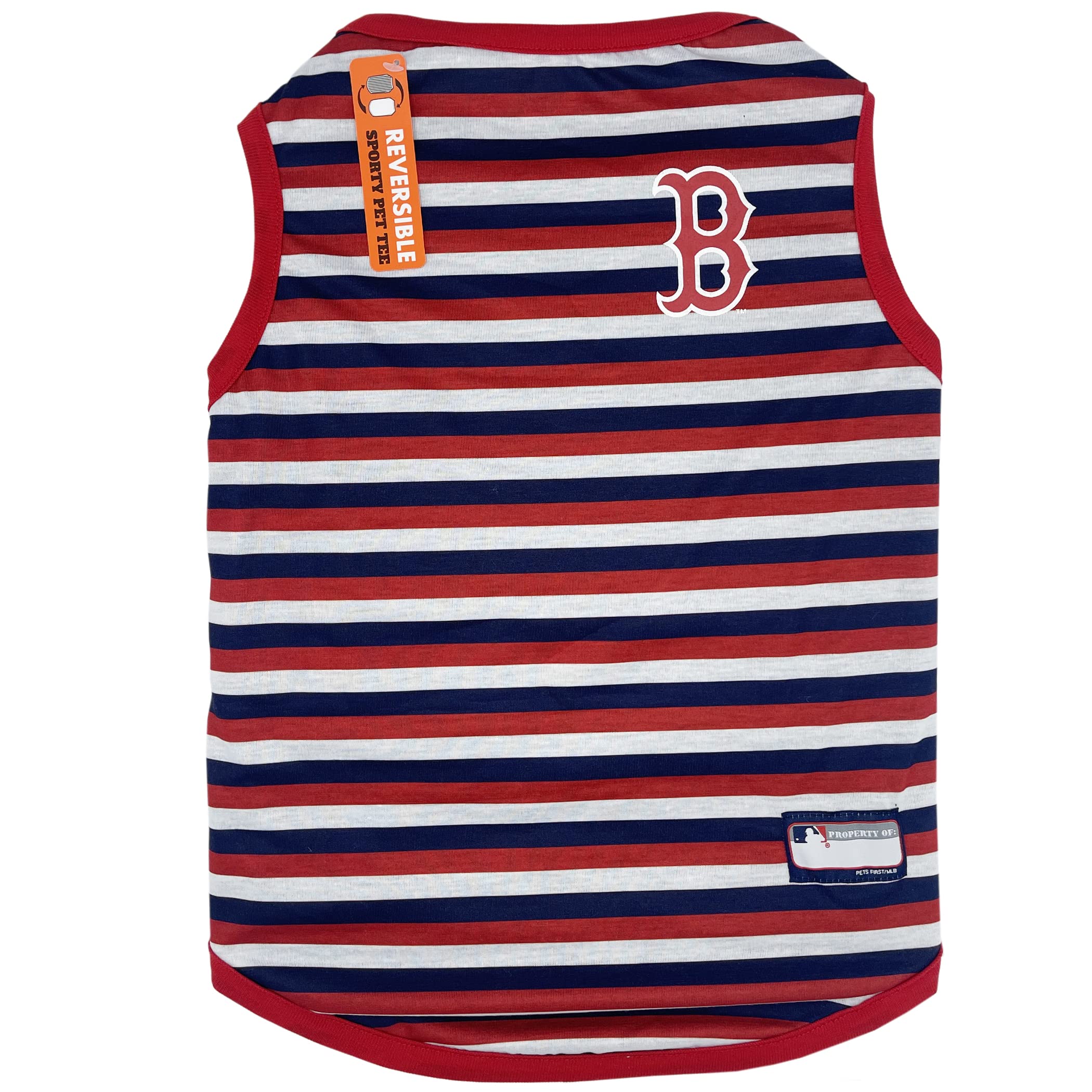 Pets First Mlb Boston Red Sox Reversible T-Shirt, X-Large For Dogs & Cats. A Pet Shirt That Comes With 2 Designs; Stripe Tee Shi