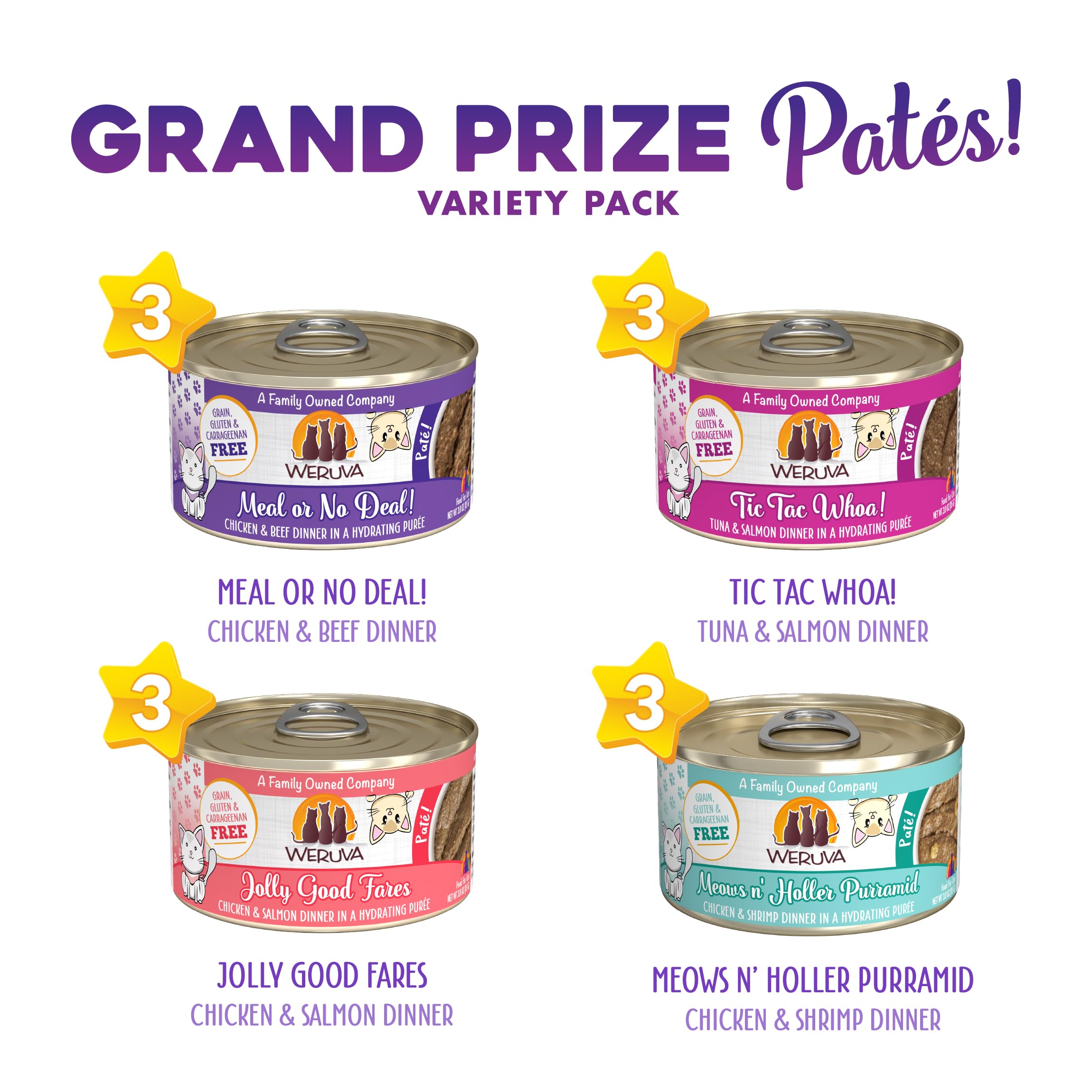 Weruva Wet Cat Food, Grand Prize Pat  s Variety Pack, 3oz Can, Pack of 12