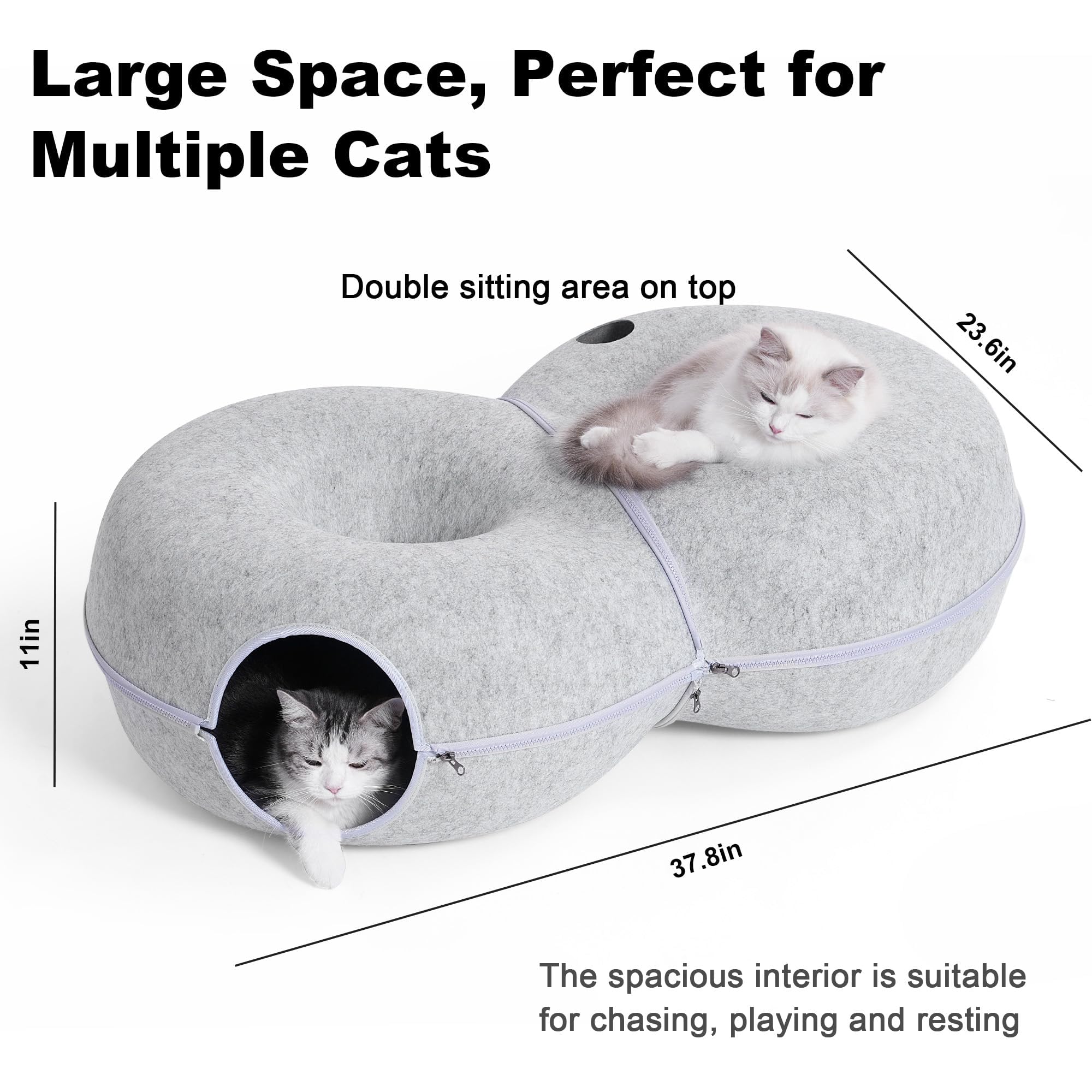 Lovintry 8-Shaped Large Cat Tunnel Bed For Indoor Cats, Infinite Circulation Peekaboo Cat Cave With 12 Toy Balls, Cat Donut Tunn