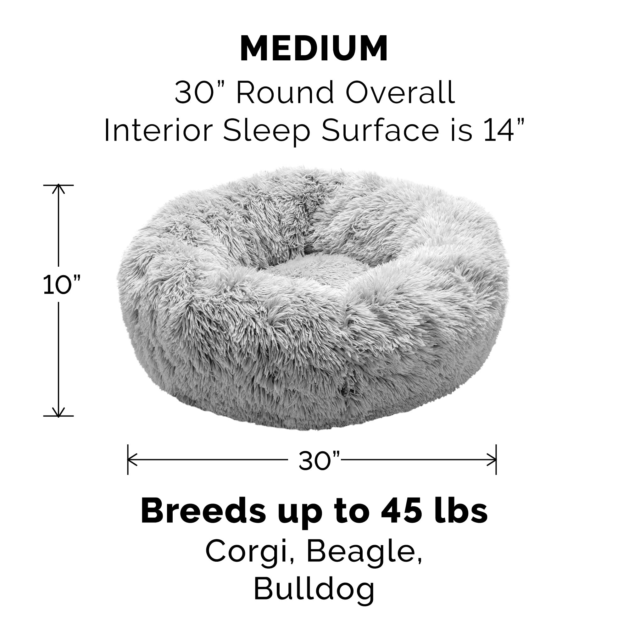 Furhaven 30'' Round Calming Donut Dog Bed for Medium/Small Dogs, Refillable w/ Removable Washable Cover, Up to 45 lbs - Shaggy P