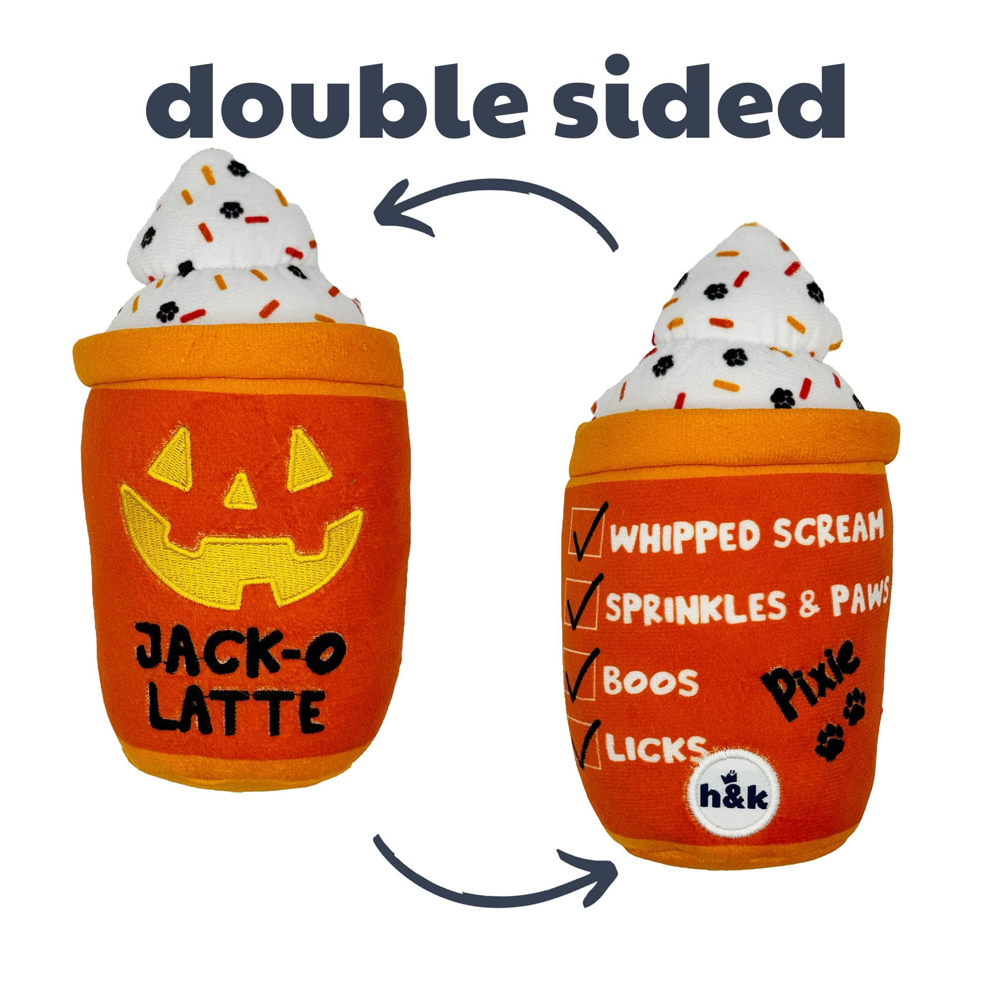 Huxley & Kent For Dogs | Jack-O-Latte | Halloween Fall Power Plush Dog Toy With Squeaker | Funny Dog Toy | Cute Dog Toy | H&K Squeaky Dog Toy