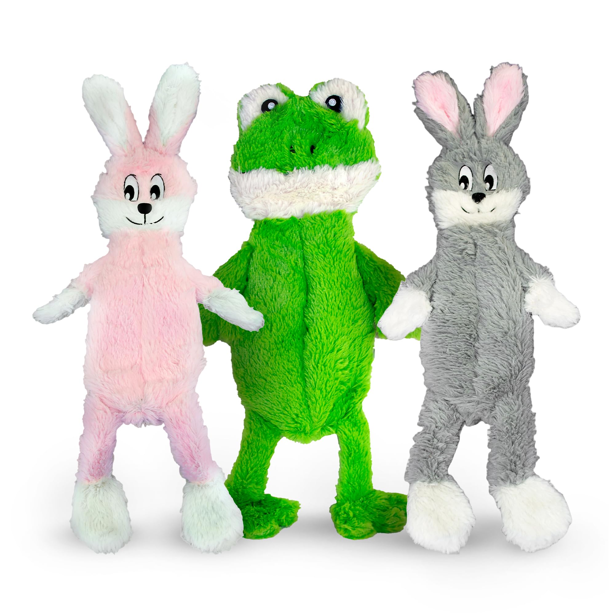 Fga Marketplace Frog-Grey And Pink Rabbit Flat No Stuffing No Squeak Plush Dog Toy, Funny Style Will Entertain Your Pet For Hour